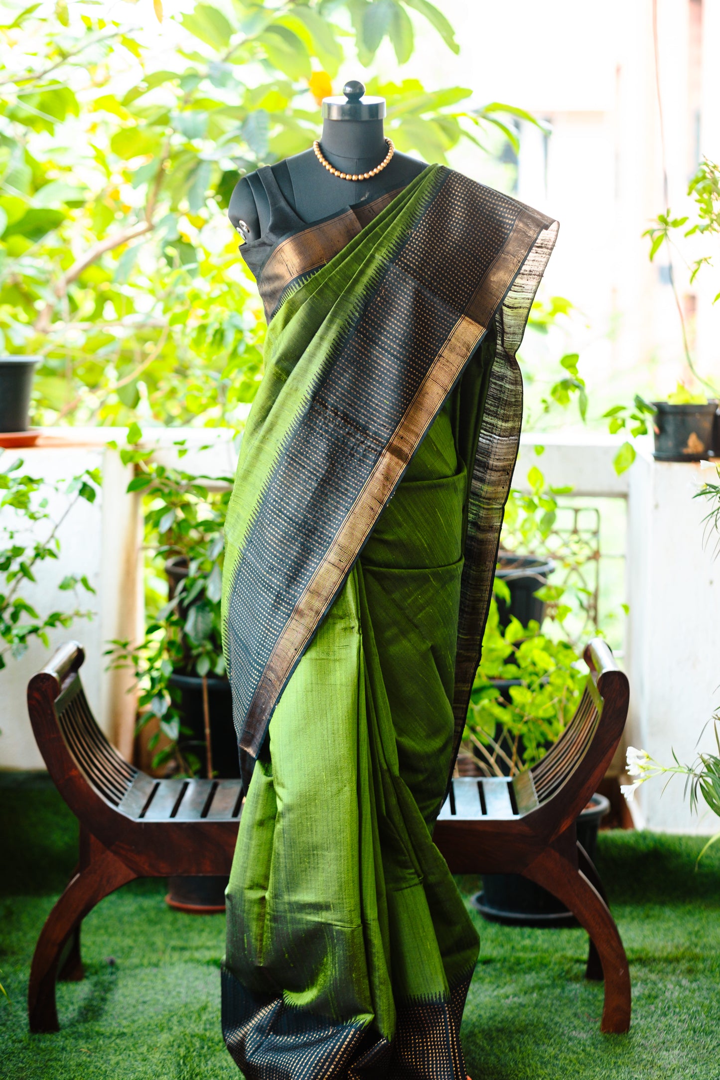 Classic Green Raw Silk Saree with Lustrous Finish