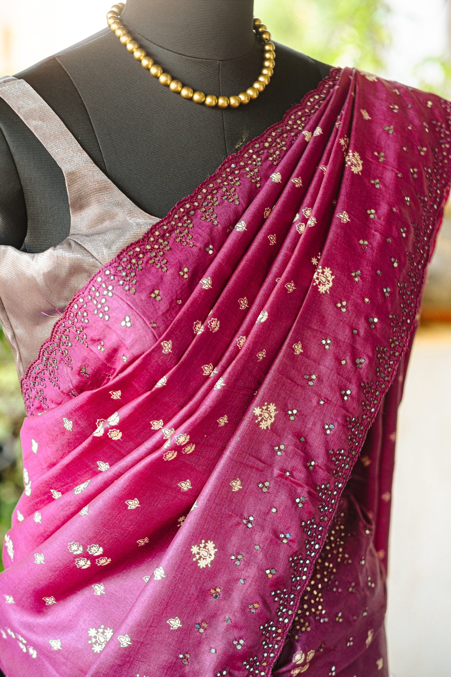 Pink Tussar Silk Saree