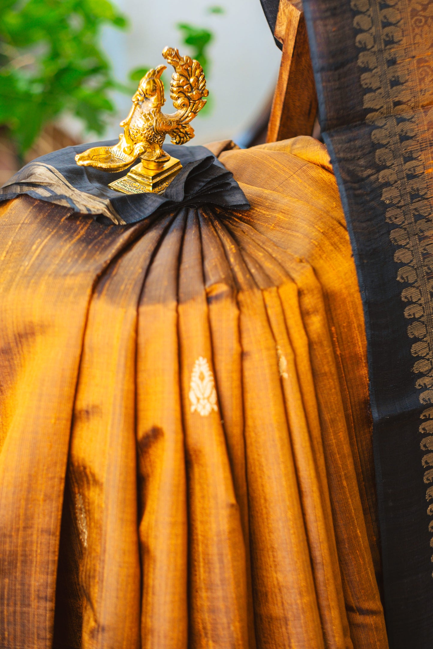 Classic Dark Yellow and Black Raw Silk Saree with Lustrous Finish