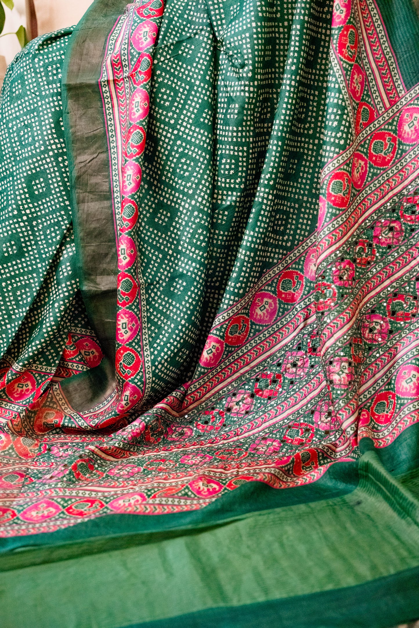 Green Tussar Silk Saree With Cutwork
