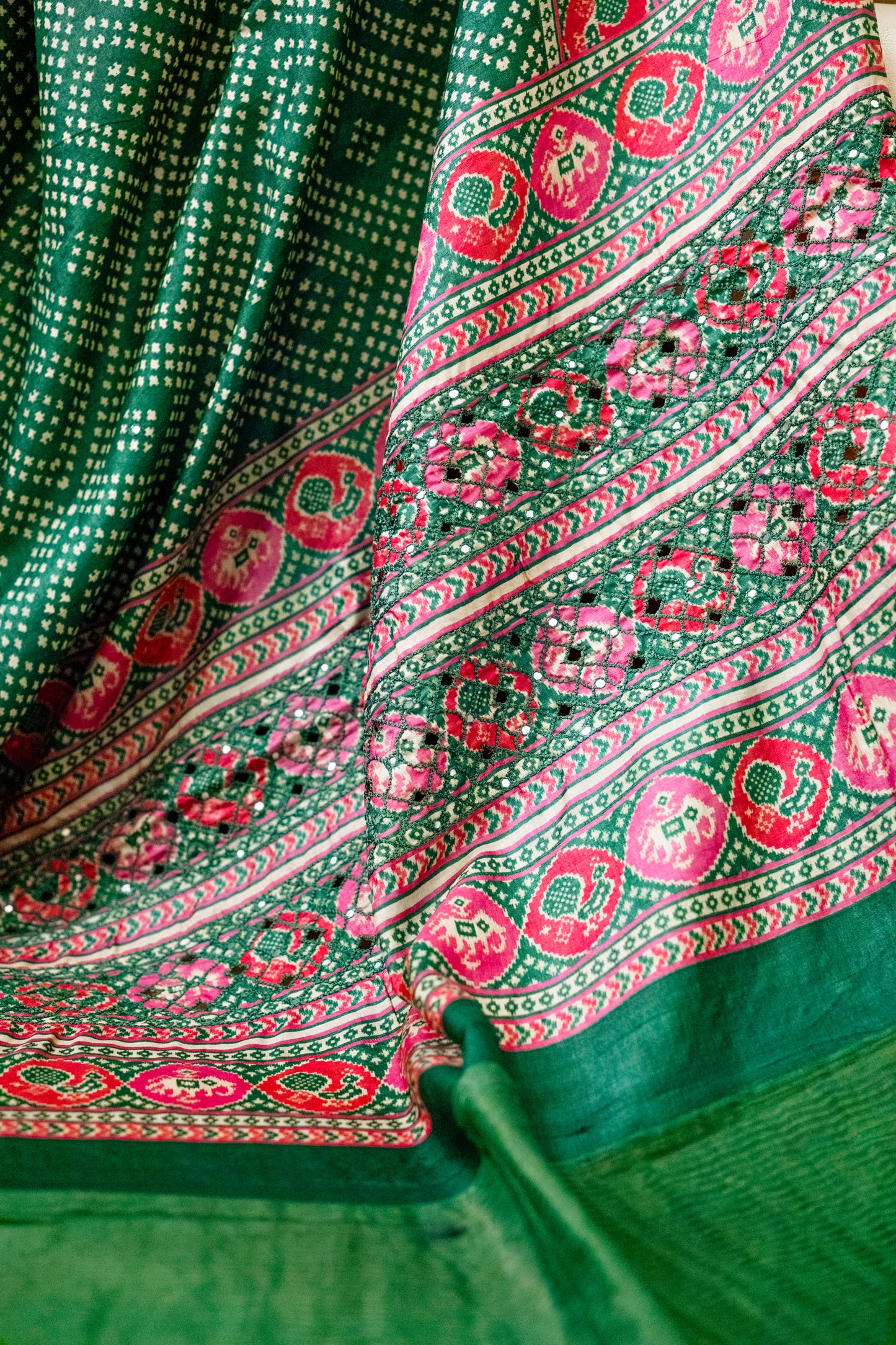 Green Tussar Silk Saree With Cutwork