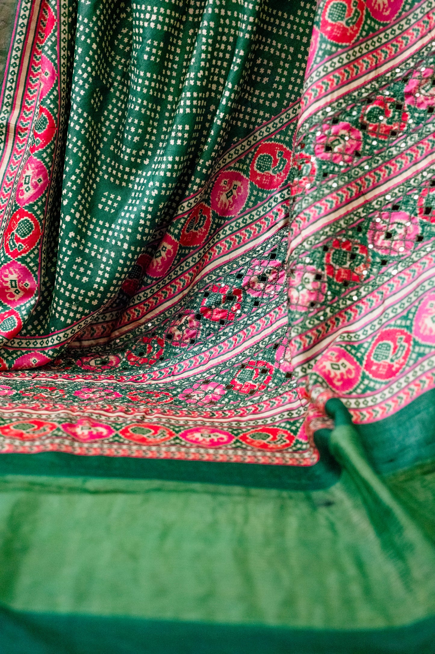 Green Tussar Silk Saree With Cutwork