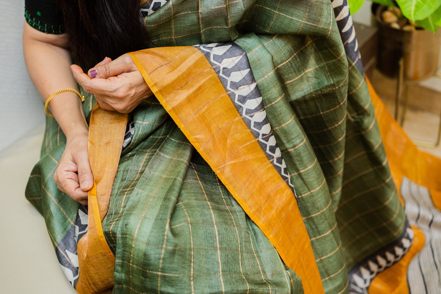 Green Tussar Silk Saree