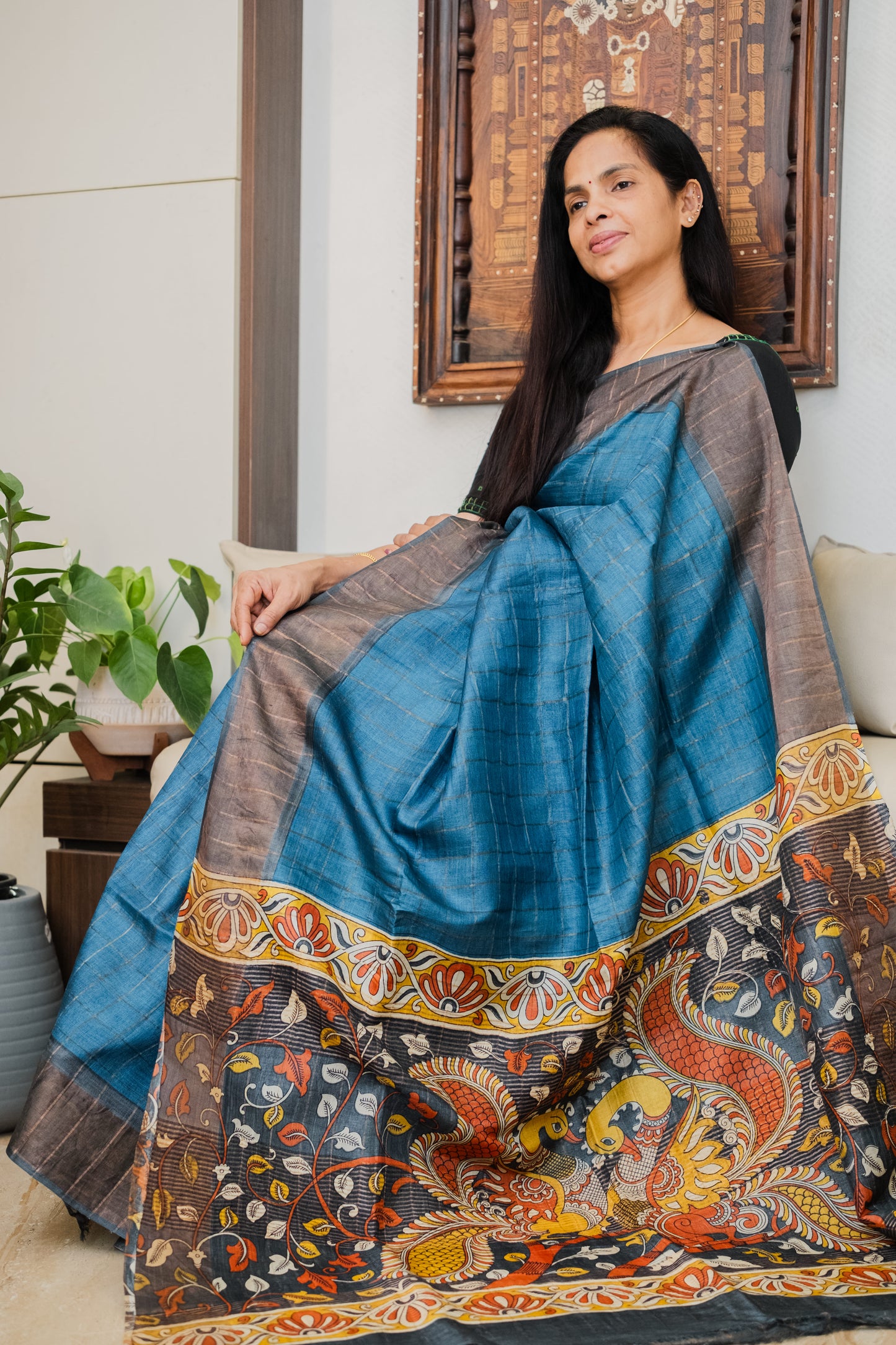 Blue Tussar Silk Saree