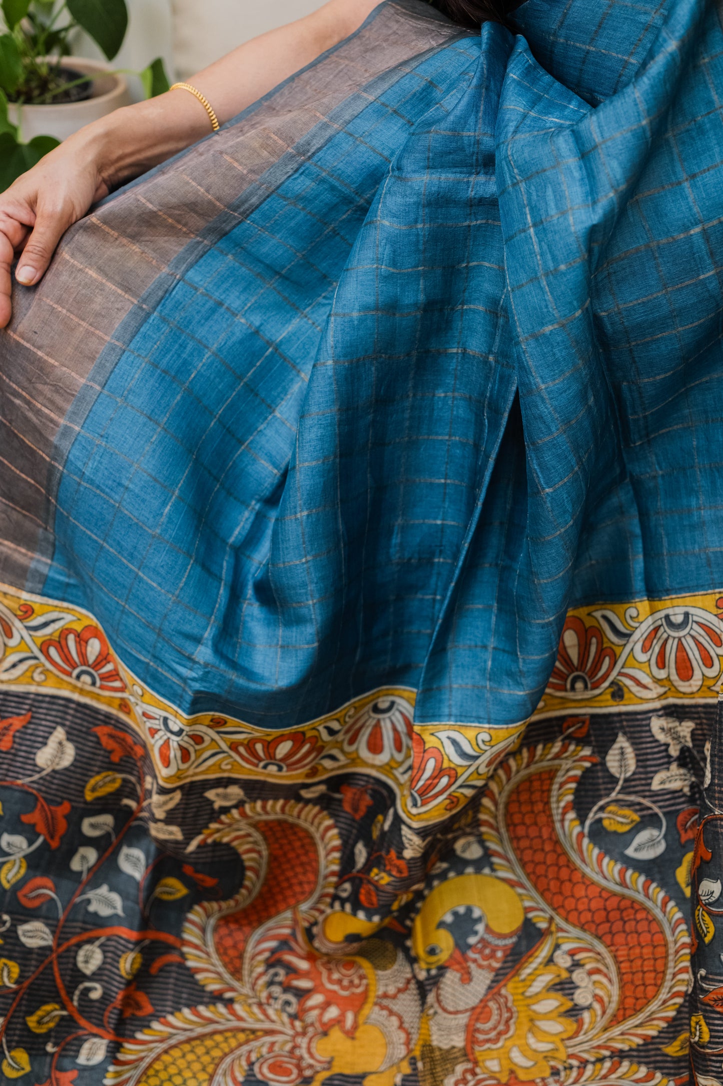 Blue Tussar Silk Saree