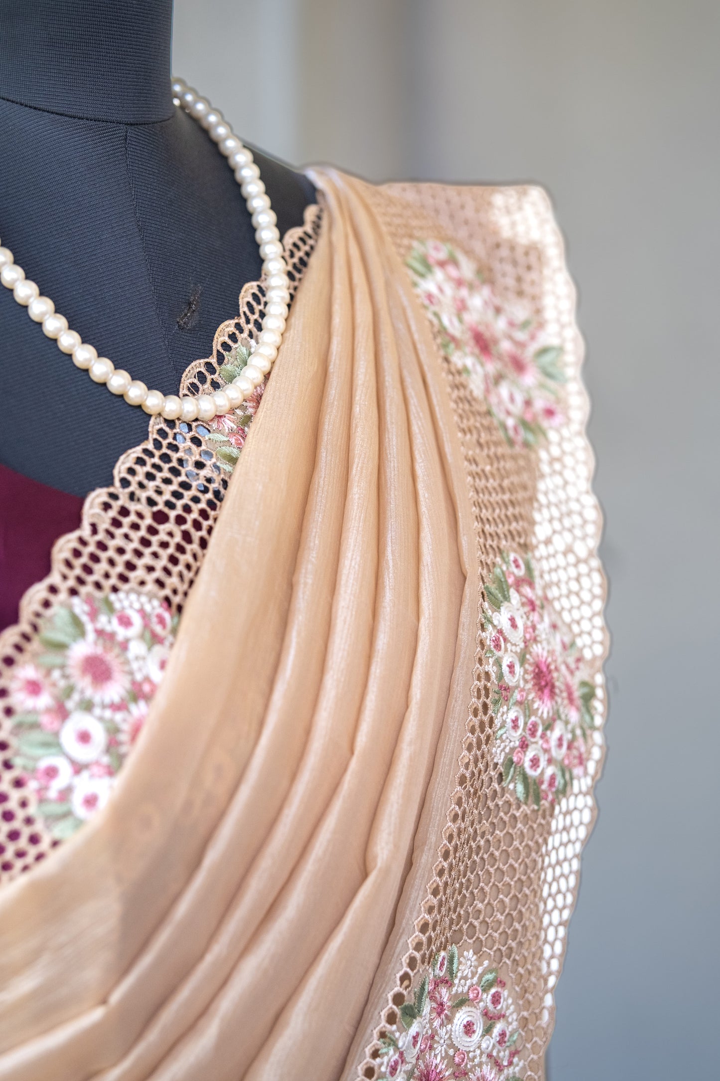 Crushed Georgette Saree with Delicate Cut Work