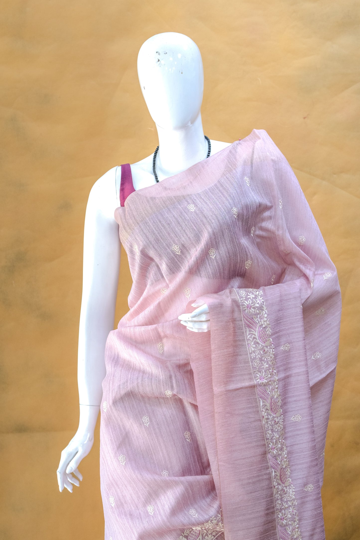 Pink Linen Saree
