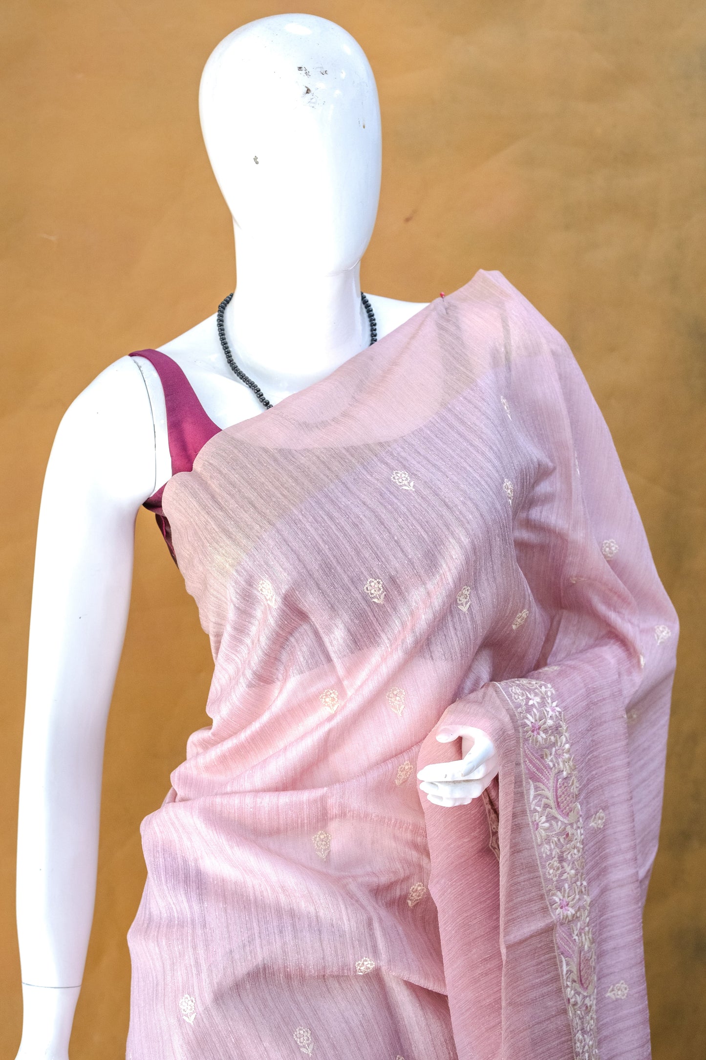 Pink Linen Saree