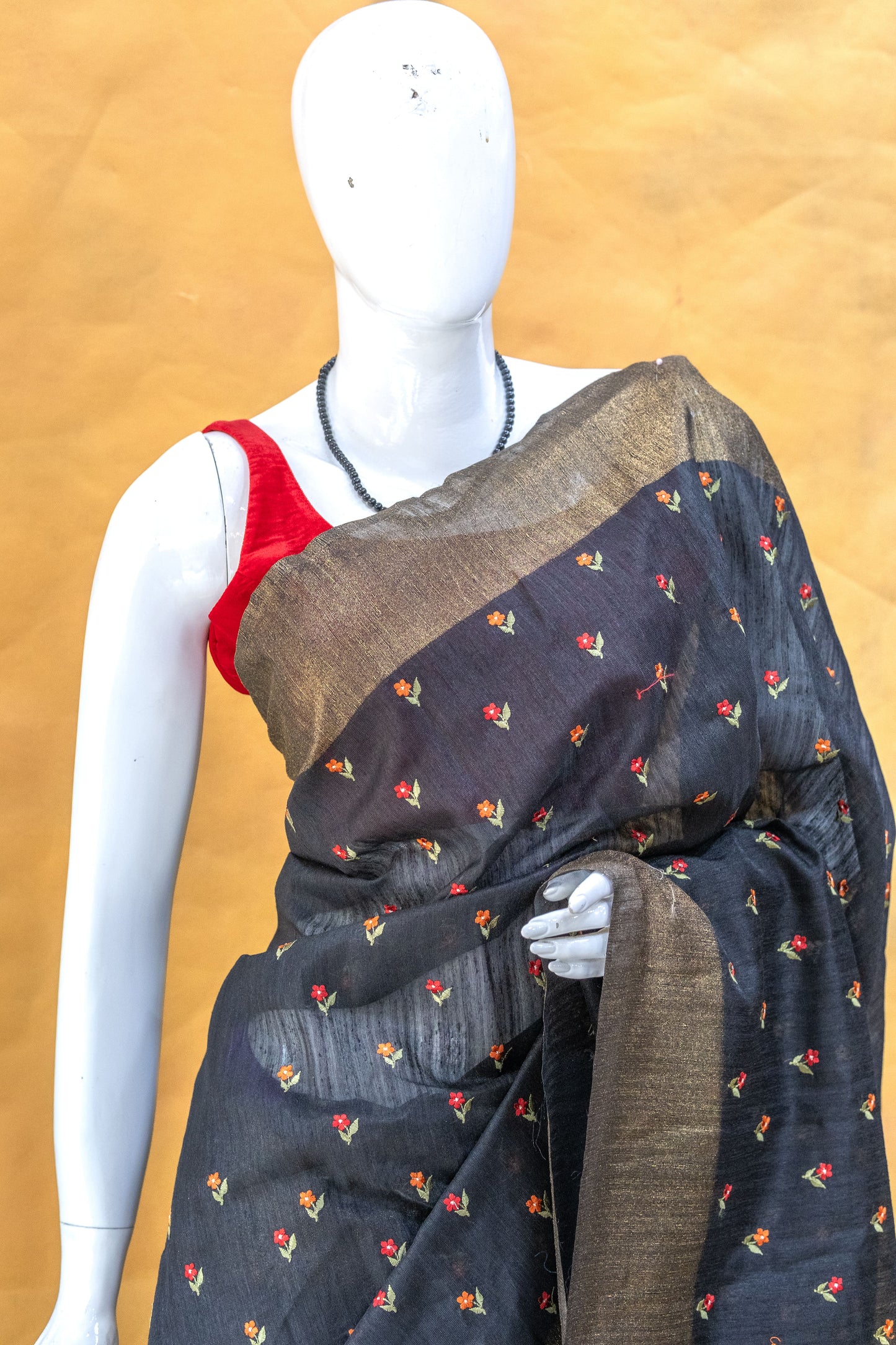 Black Linen Saree