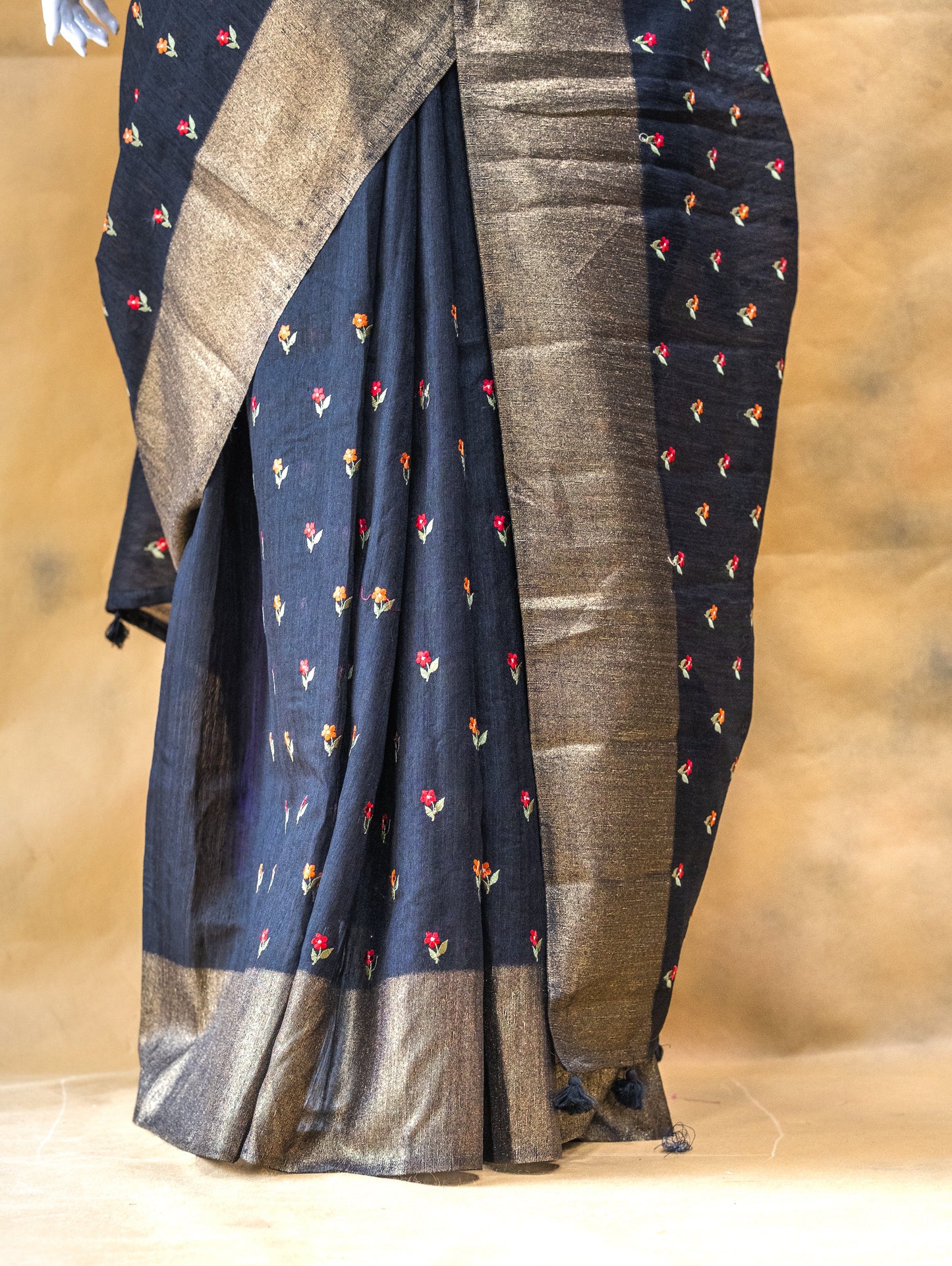 Black Linen Saree