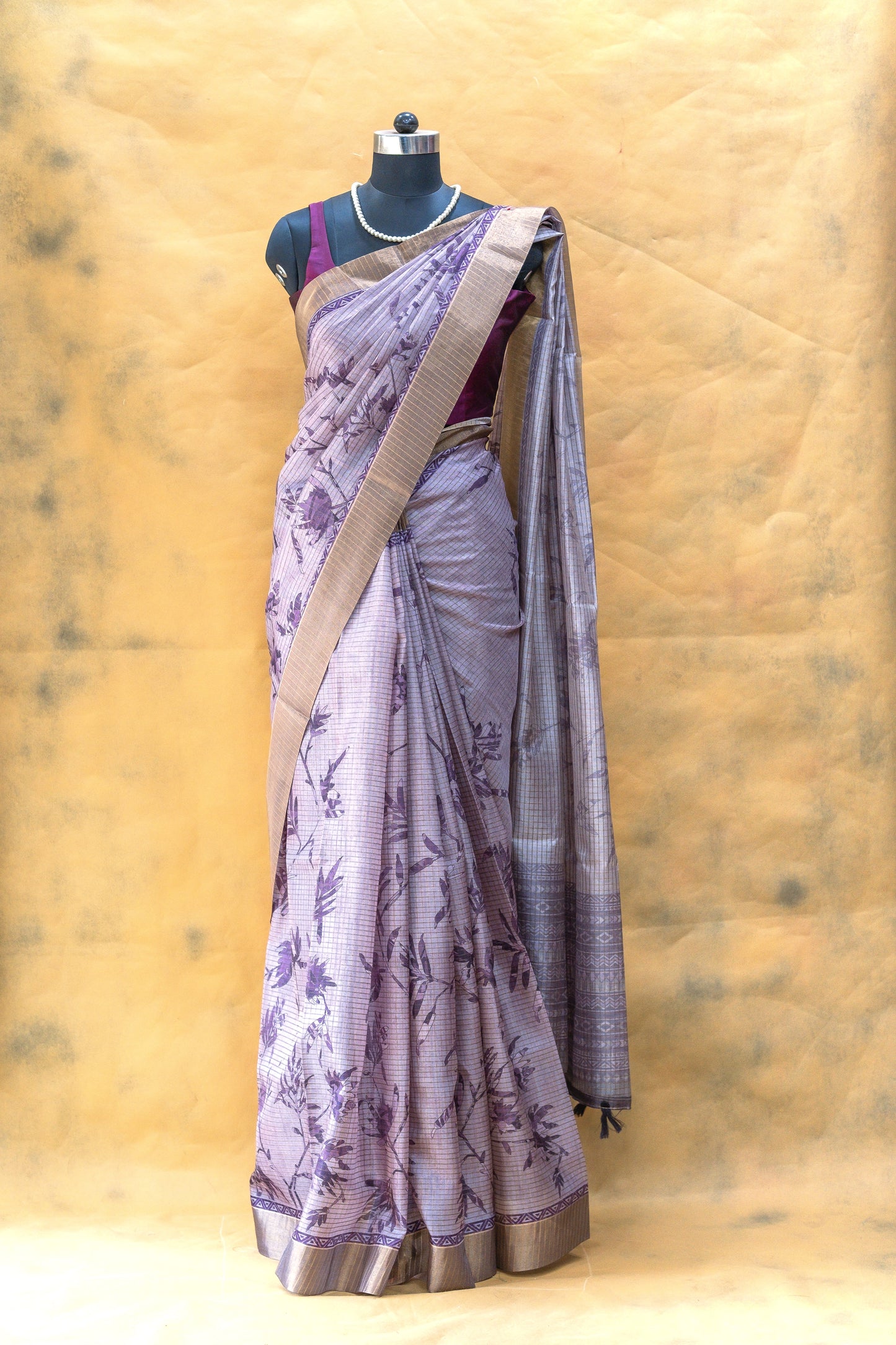 Violet Semi Tussar Silk Saree