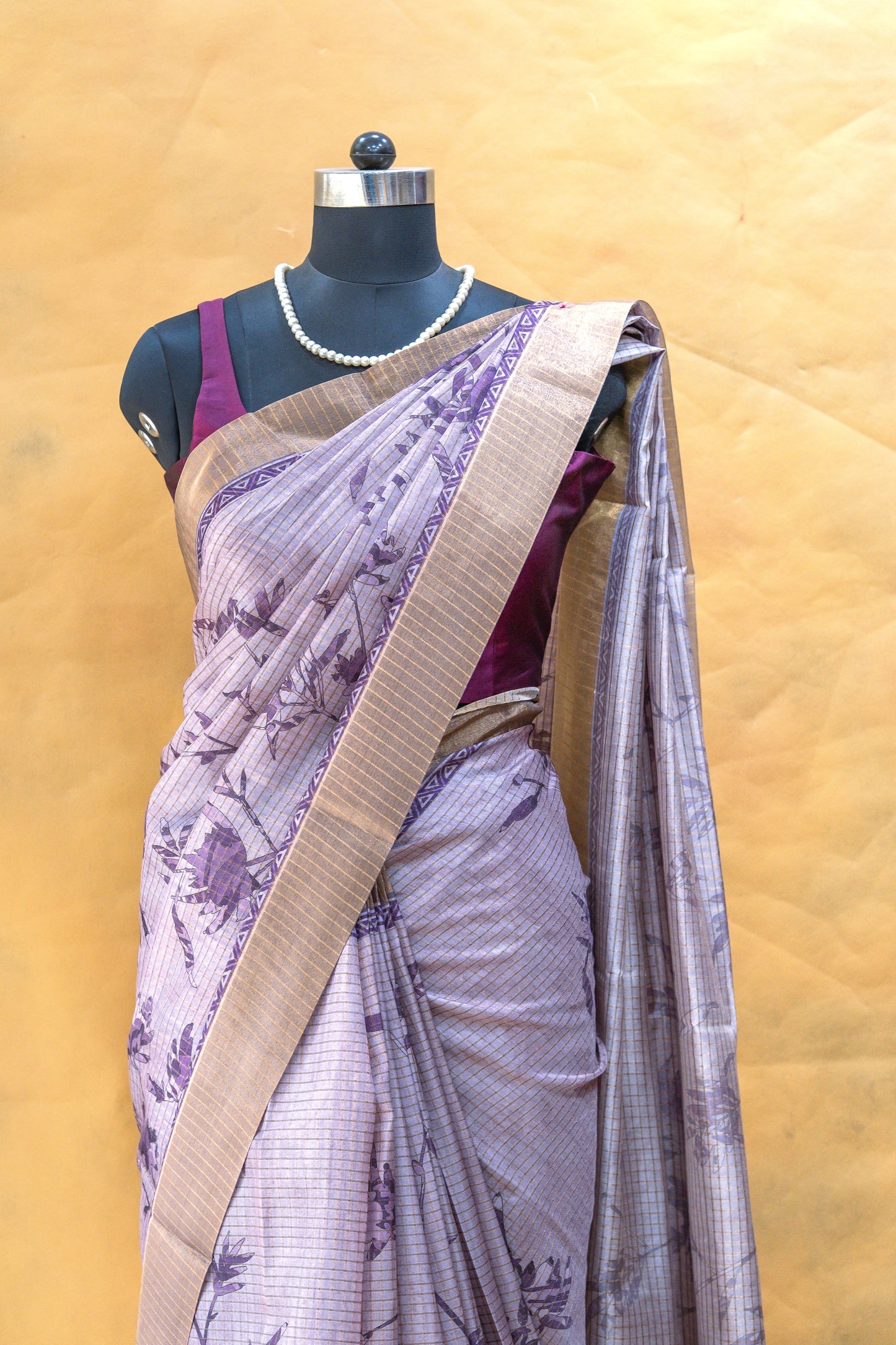 Violet Semi Tussar Silk Saree