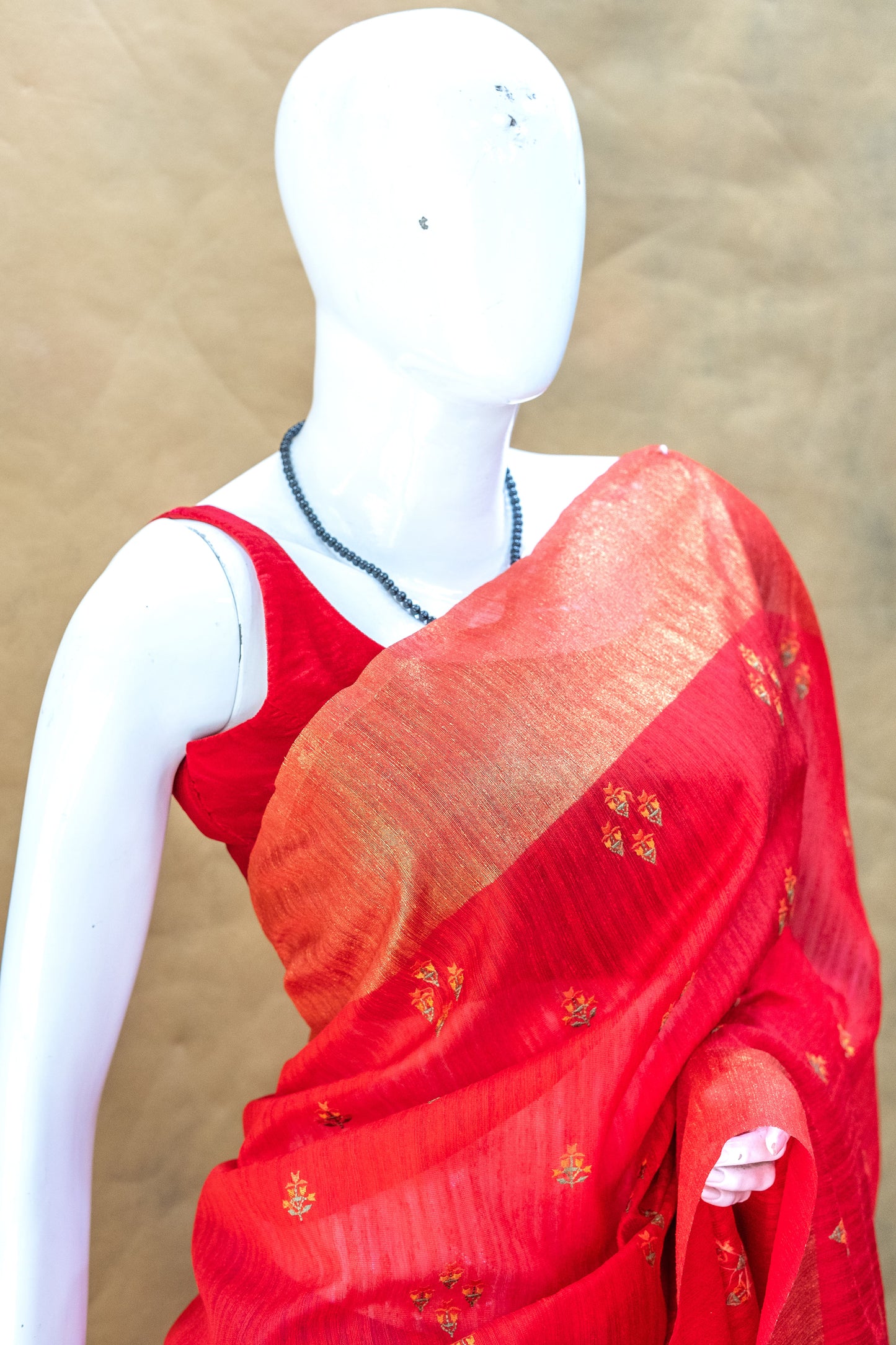 Red Linen Saree