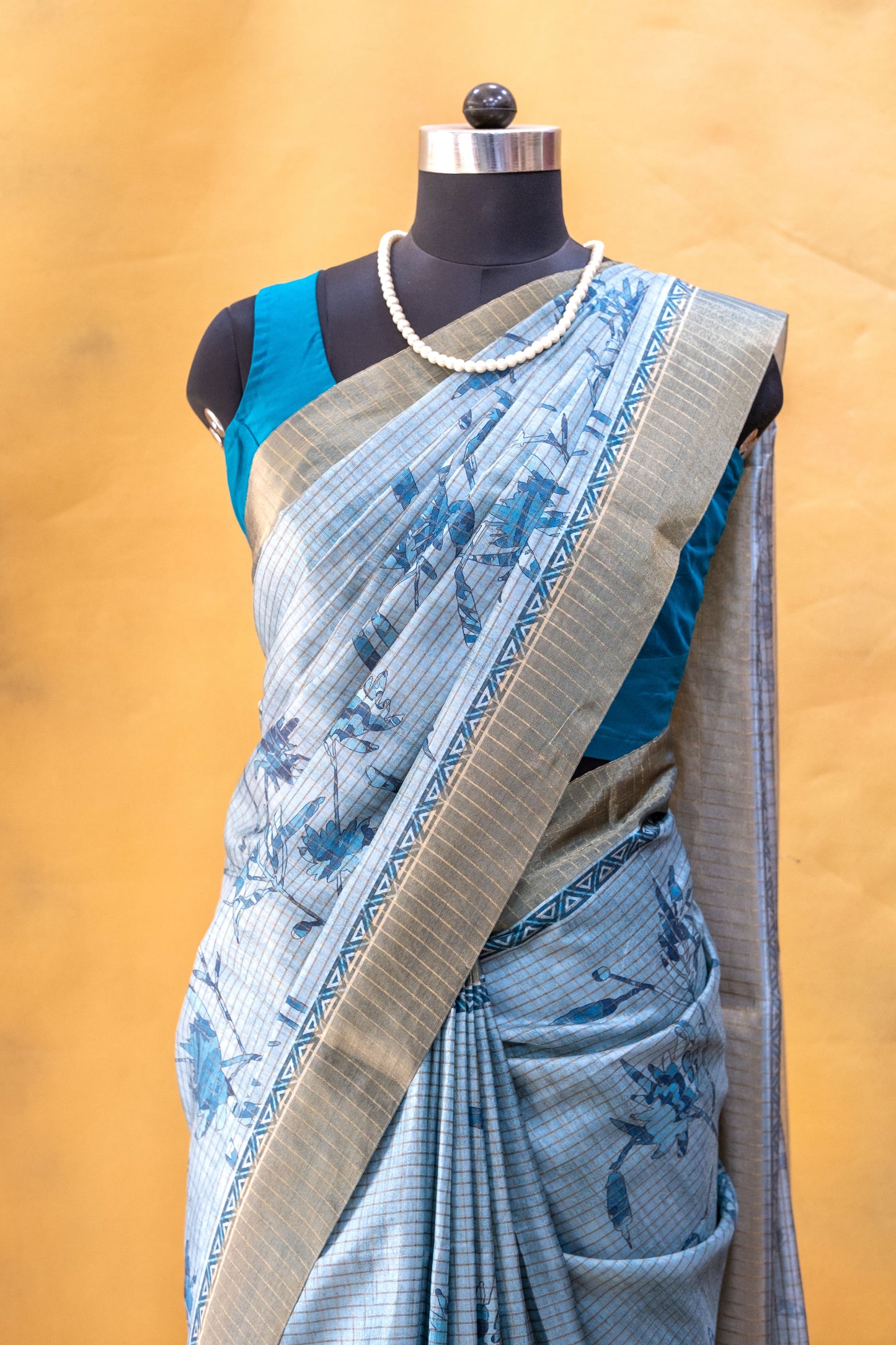 Blue Semi Tussar Silk Saree