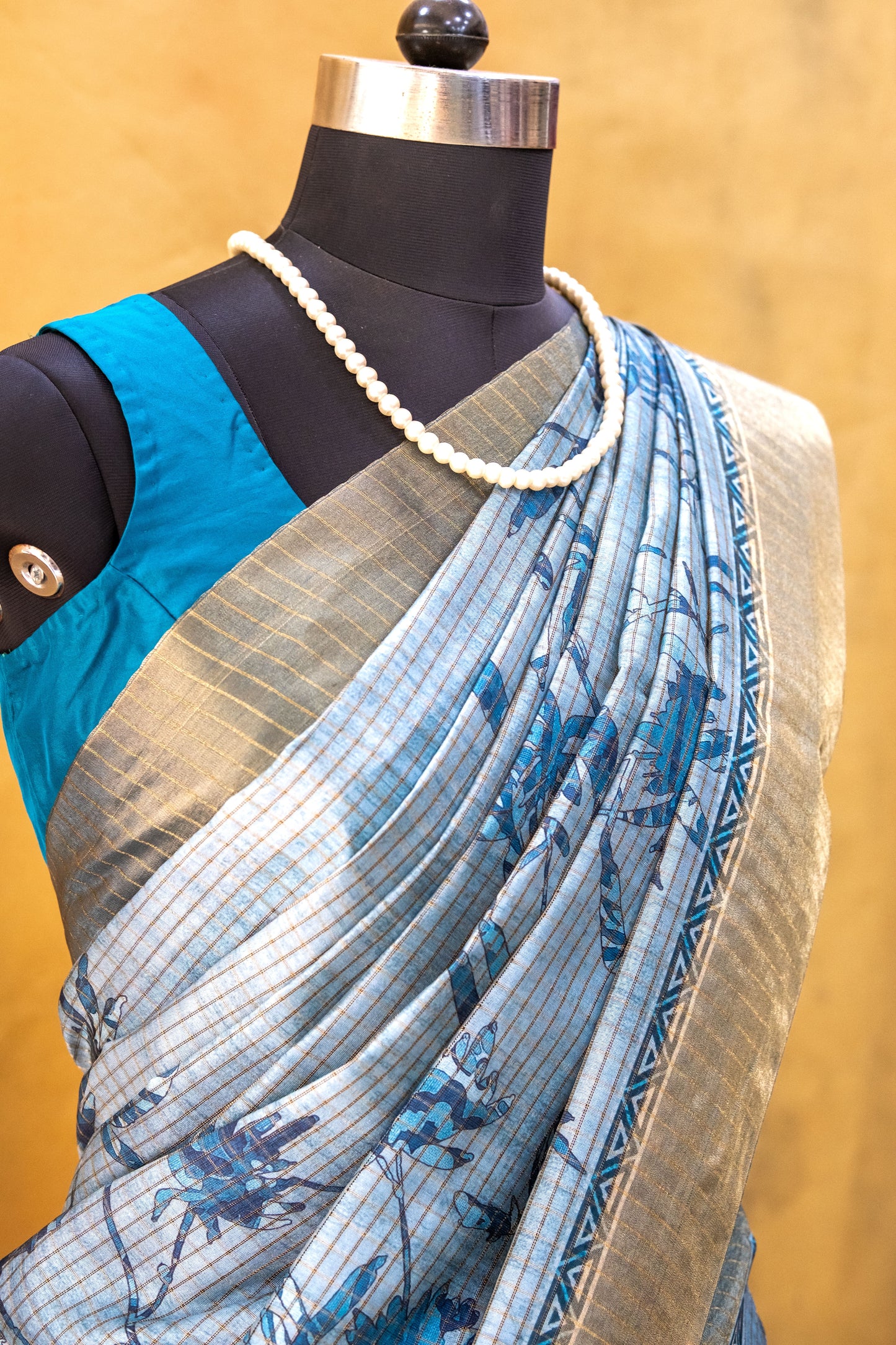 Blue Semi Tussar Silk Saree