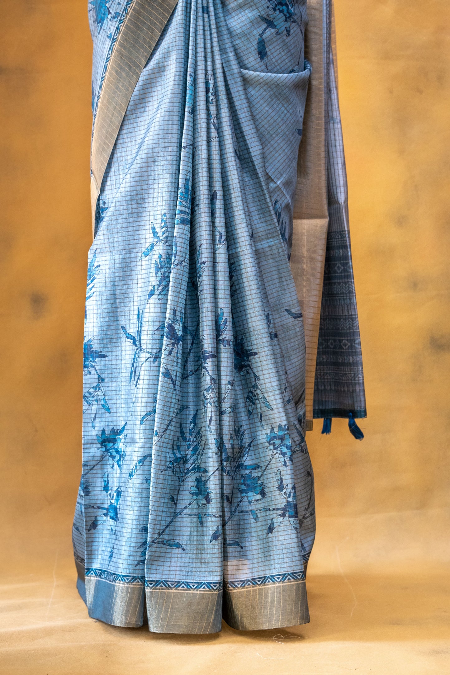 Blue Semi Tussar Silk Saree