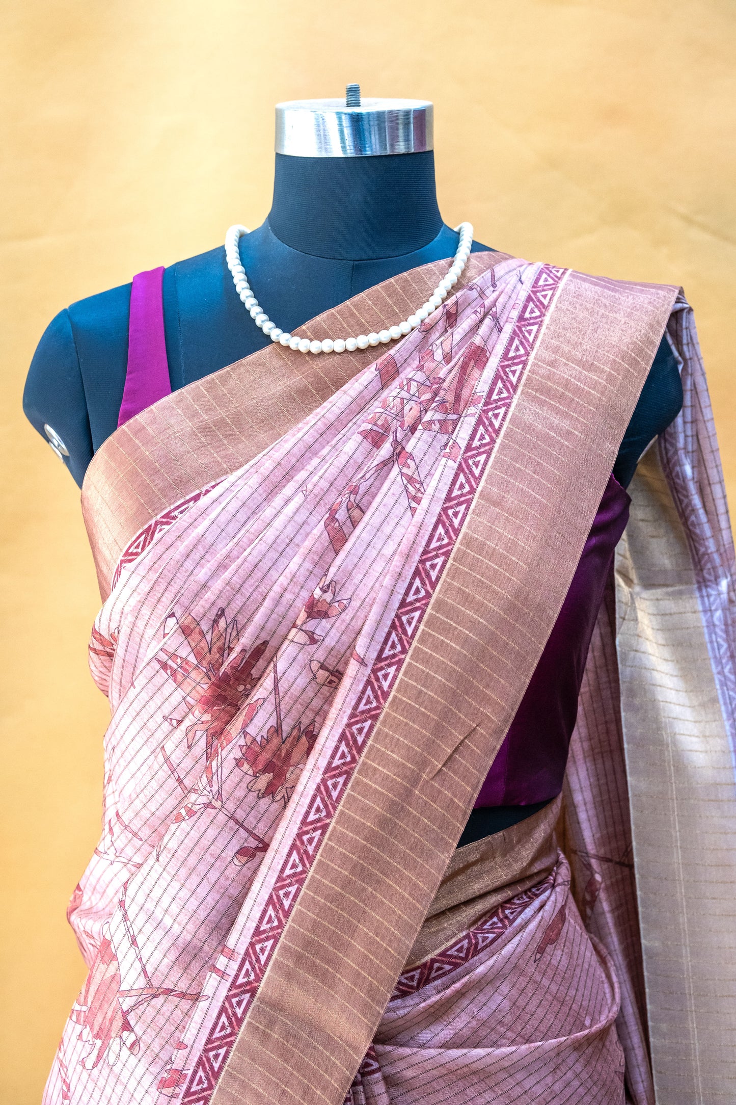 Pink Semi Tussar Silk Saree