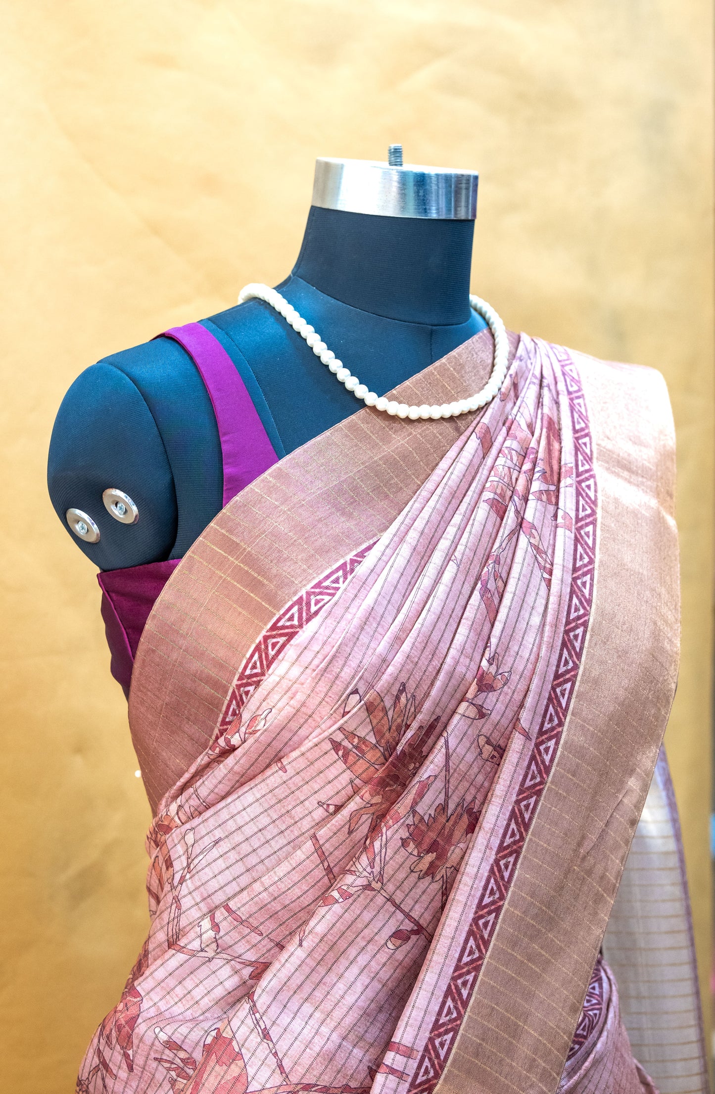 Pink Semi Tussar Silk Saree