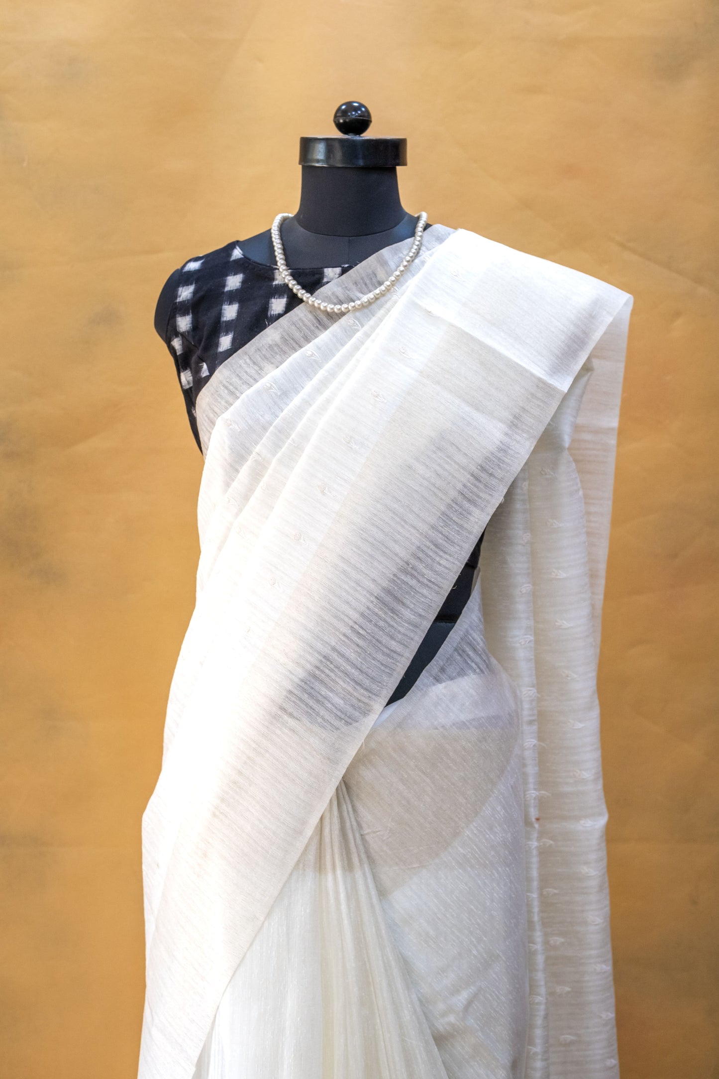 Pure White Linen Saree – Minimal Elegance