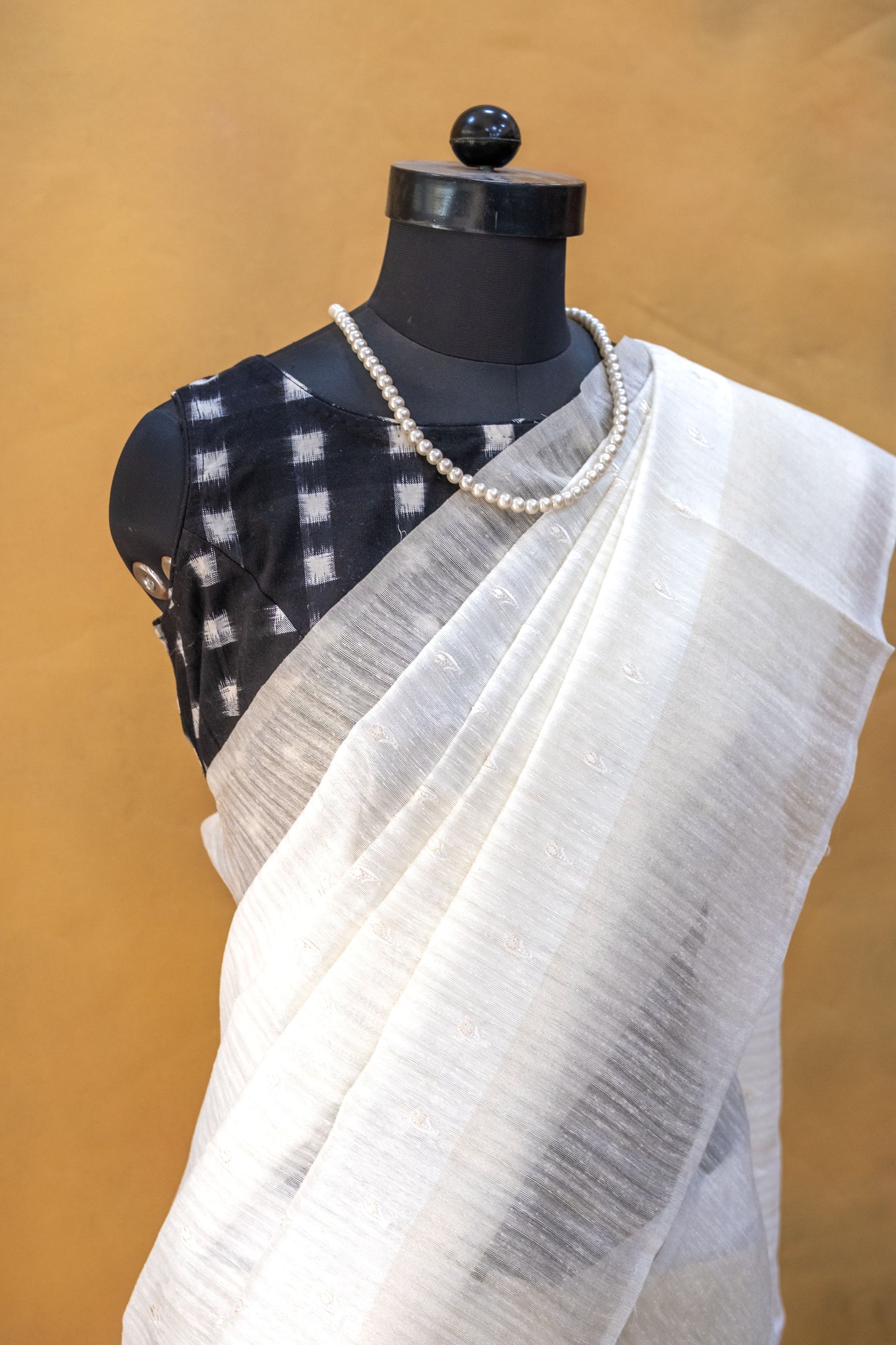Pure White Linen Saree – Minimal Elegance