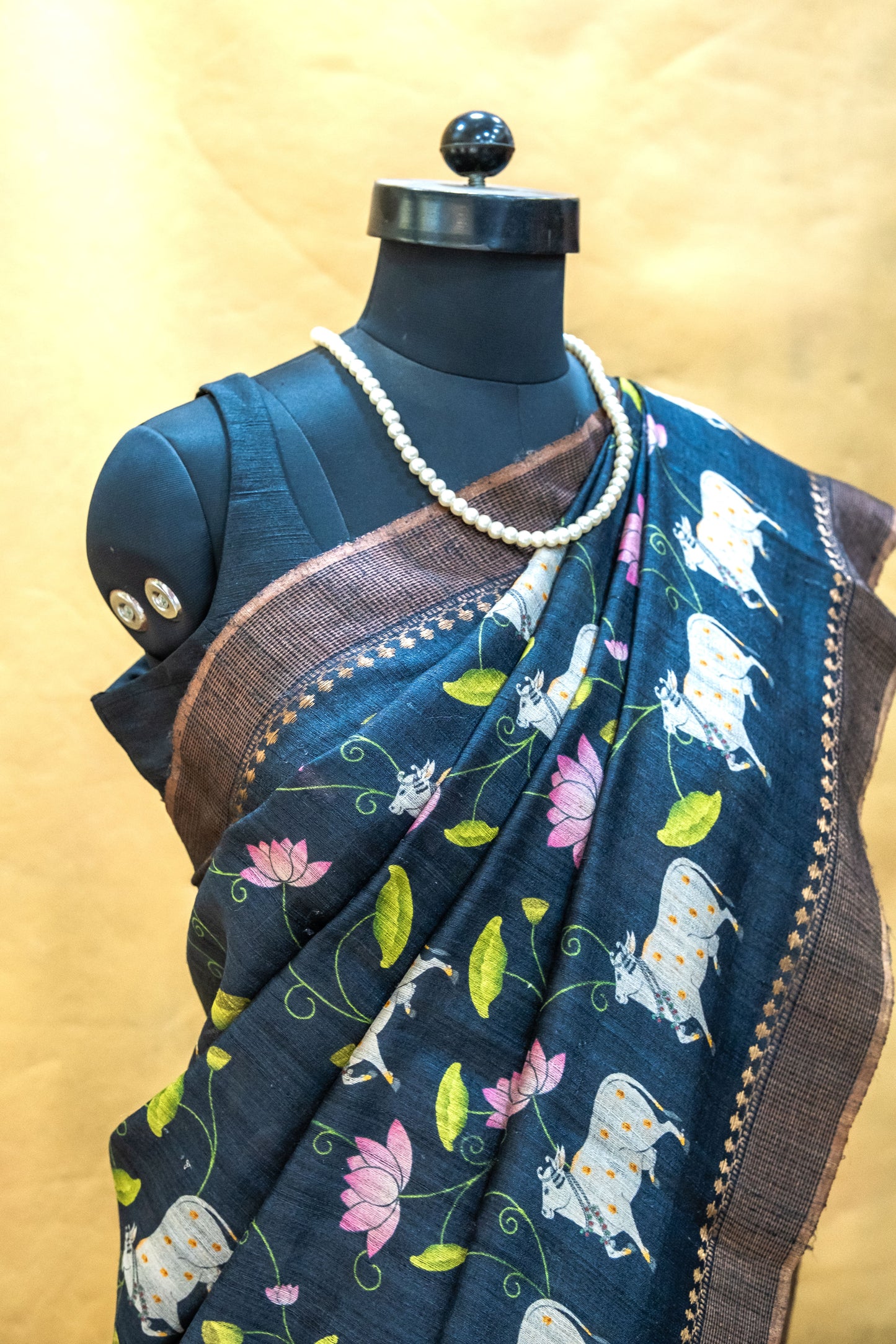 Black Tussar Silk Saree