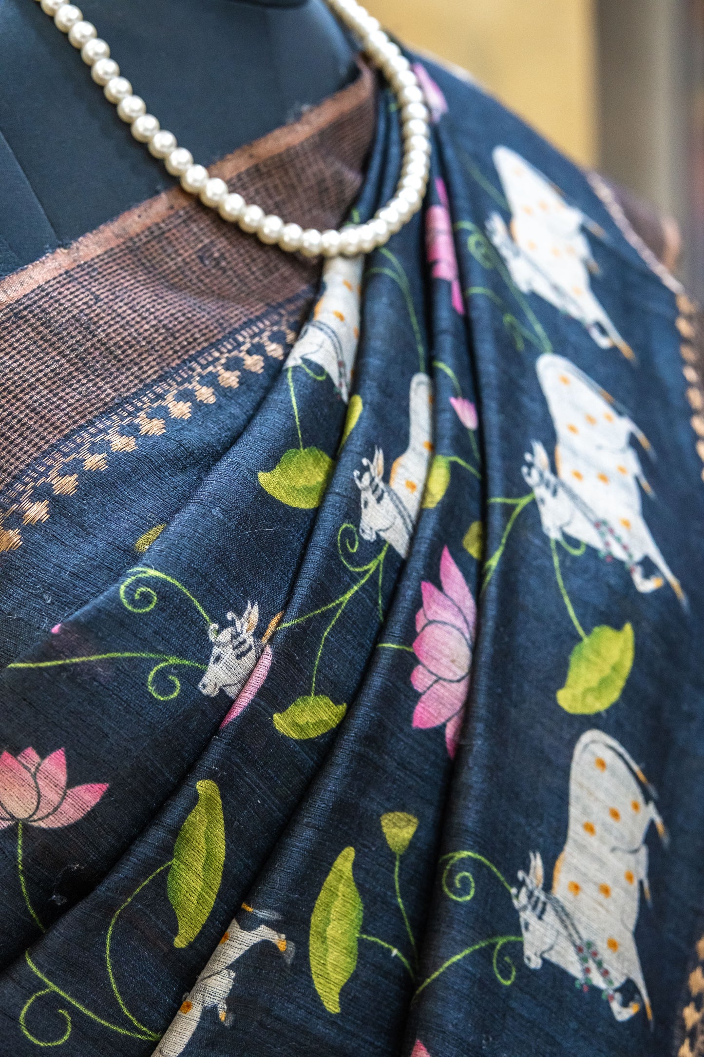 Black Tussar Silk Saree