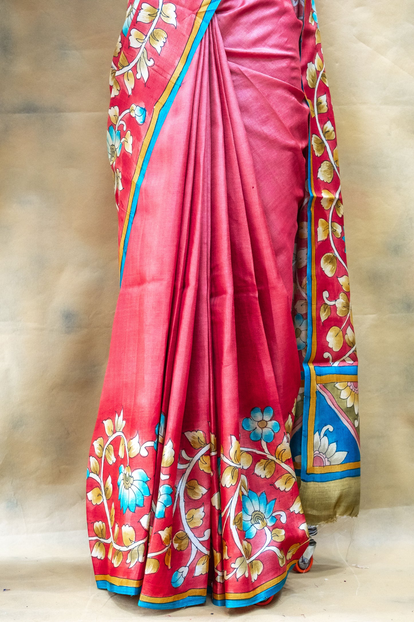 Red Tussar Silk Saree