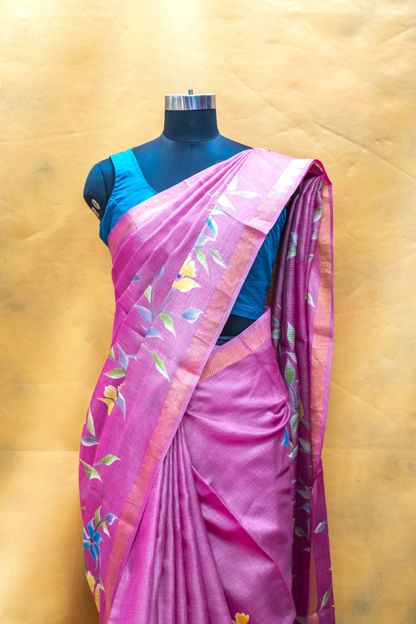 Pink Tussar Silk Saree