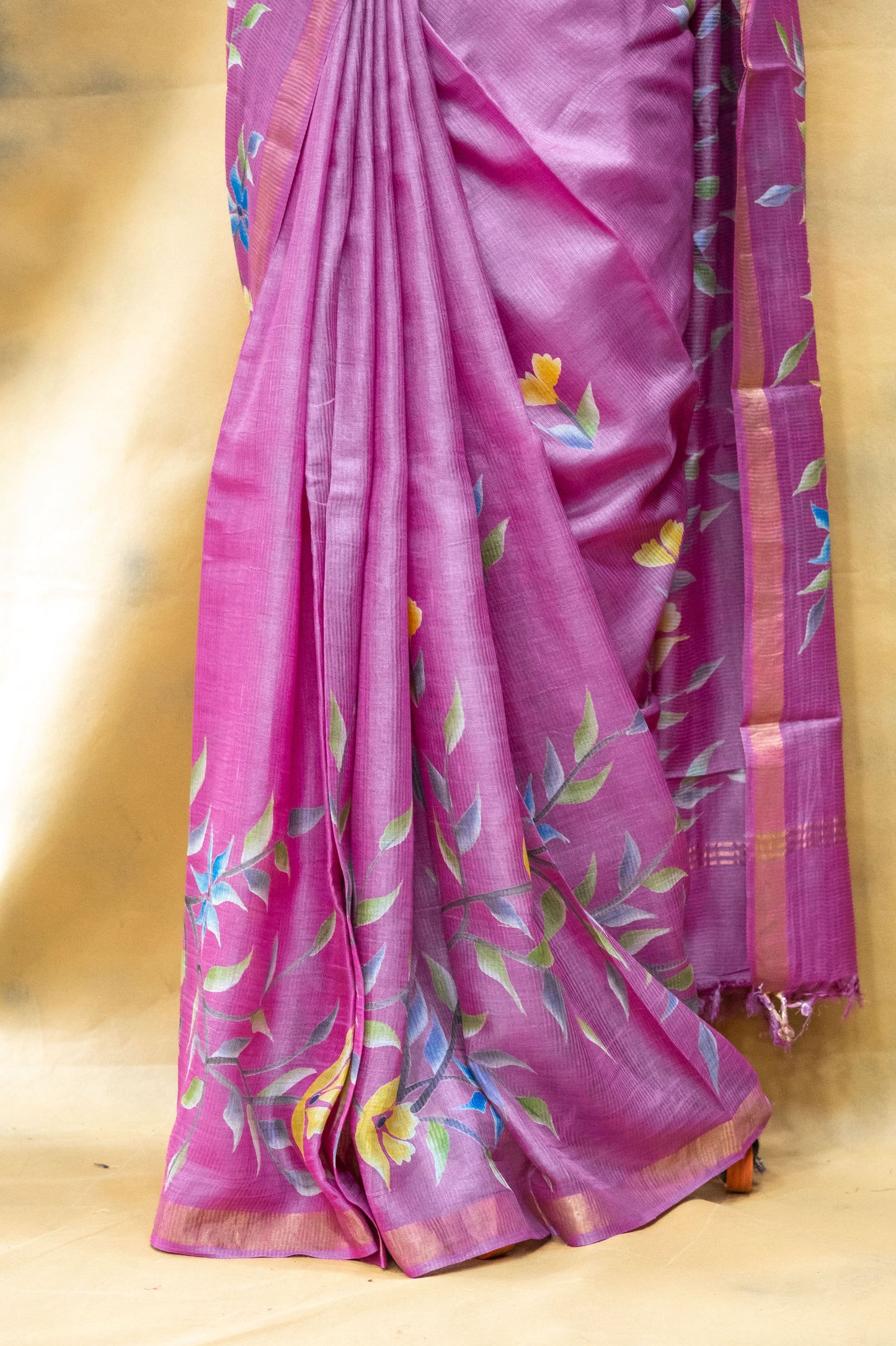 Pink Tussar Silk Saree