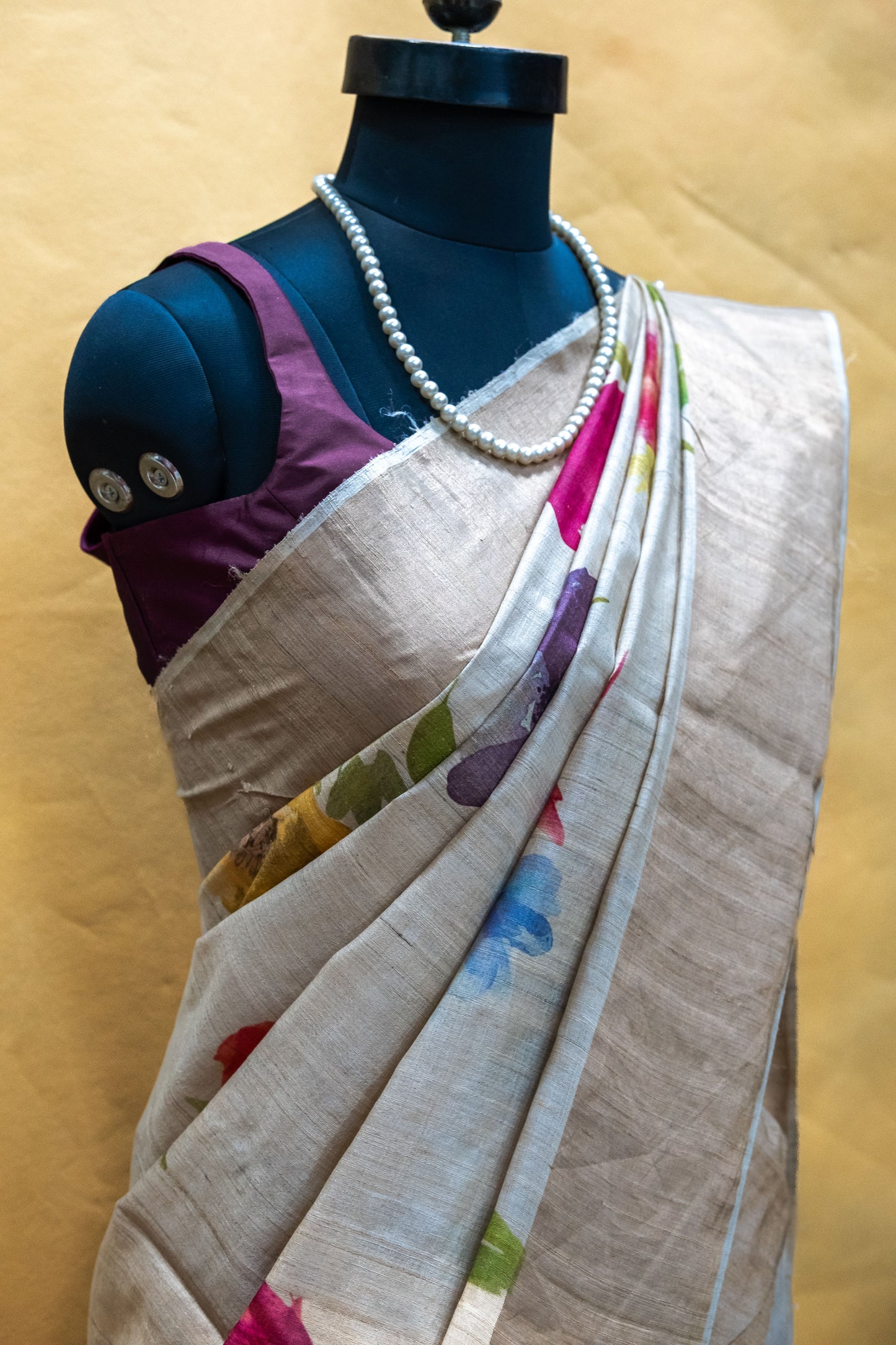 Sandal Tussar Silk Saree
