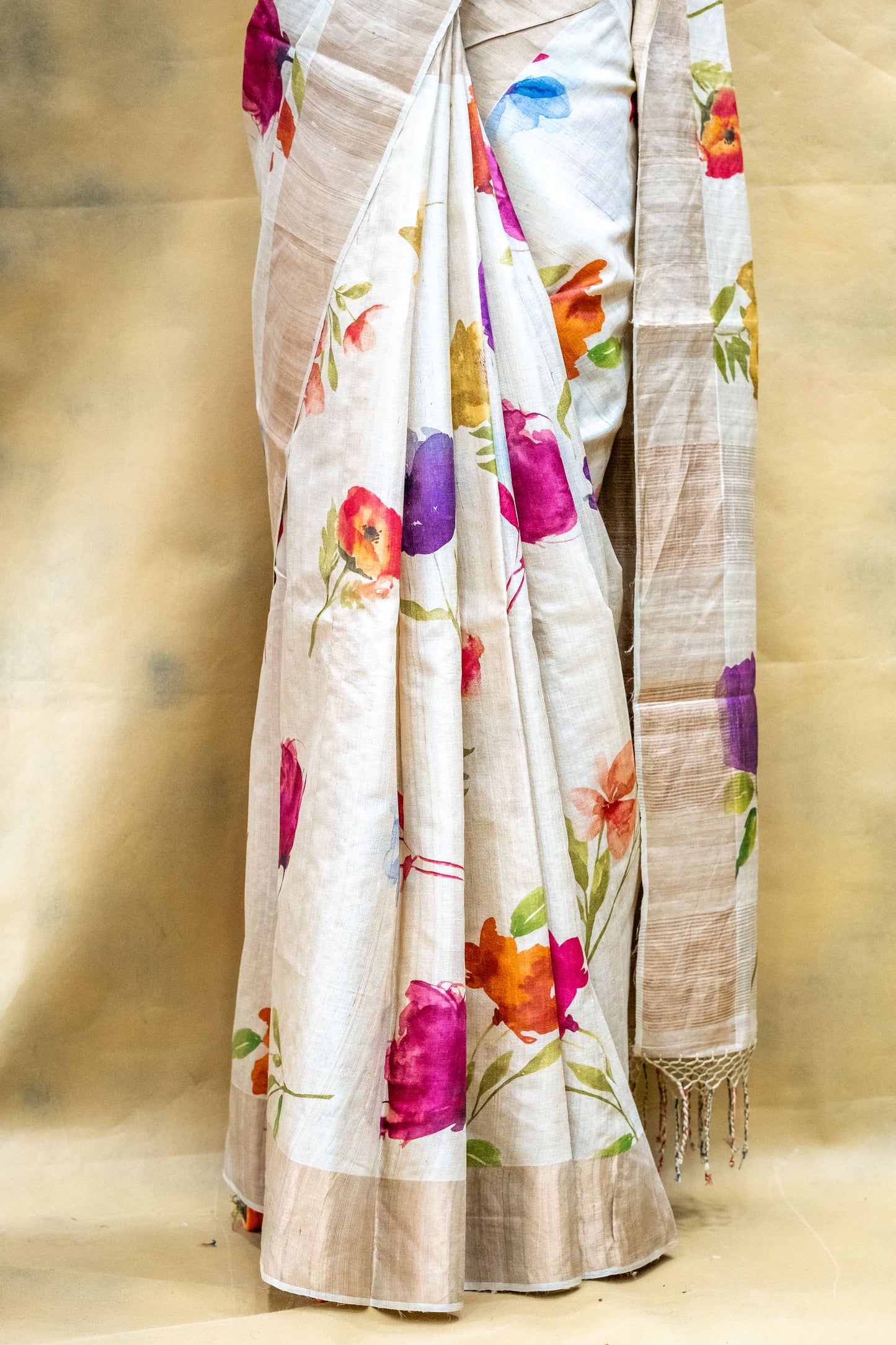 Sandal Tussar Silk Saree
