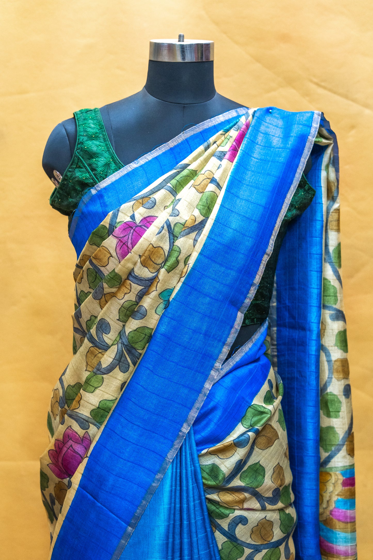 Blue Tussar Silk Saree