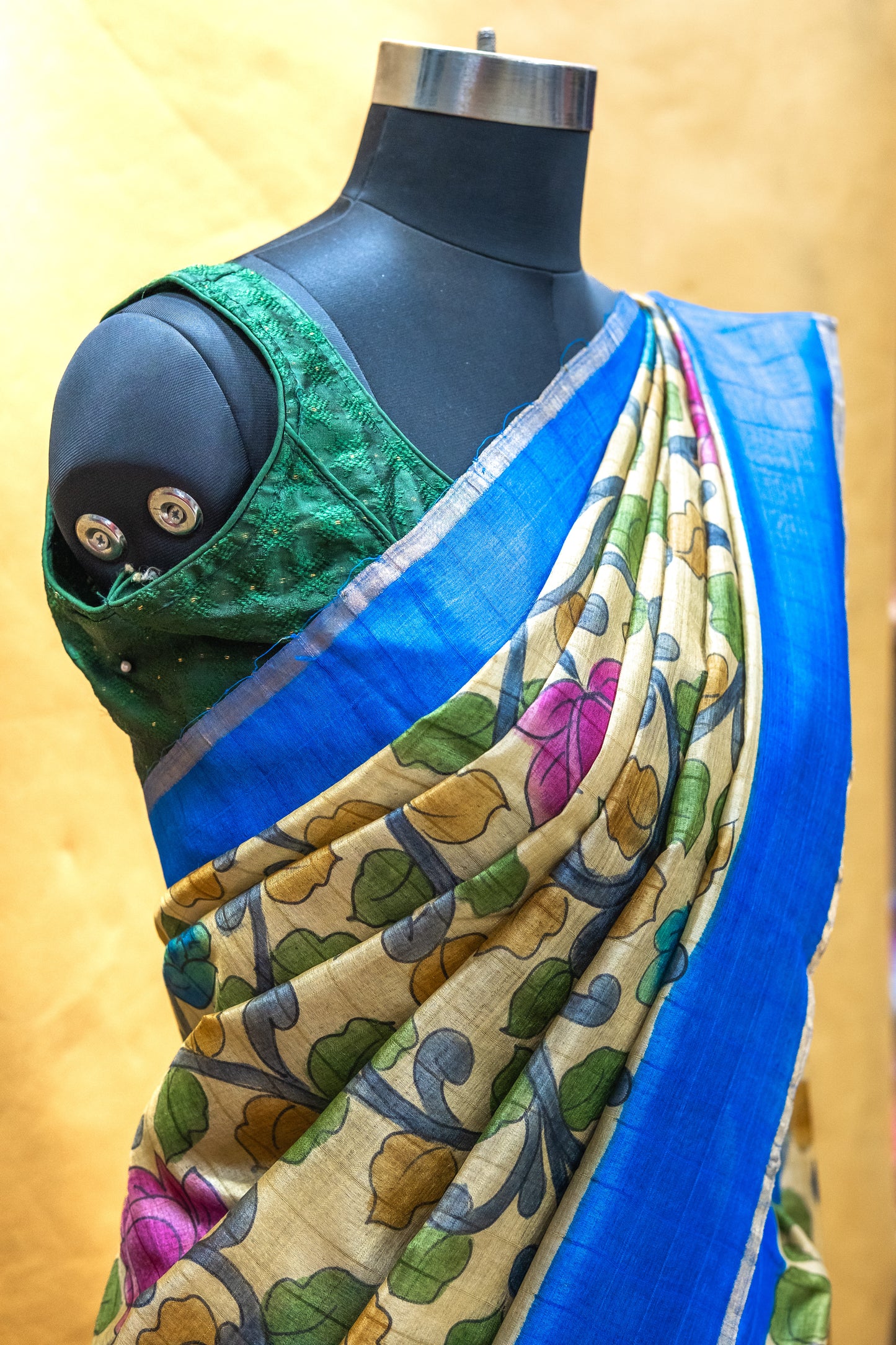 Blue Tussar Silk Saree