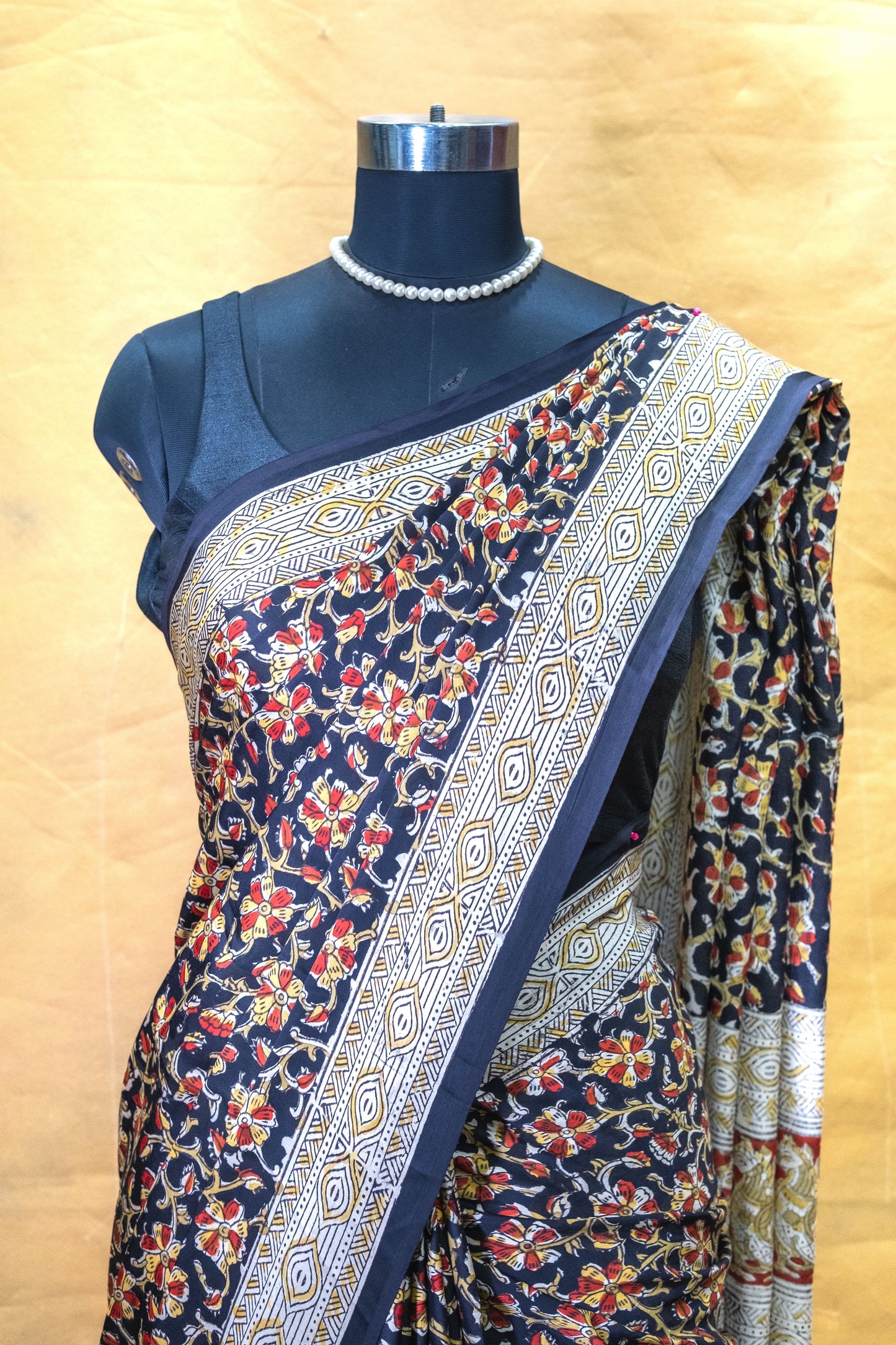Chic Navy Blue Floral Modal Silk Saree – Soft Luxury with a Blooming Twist