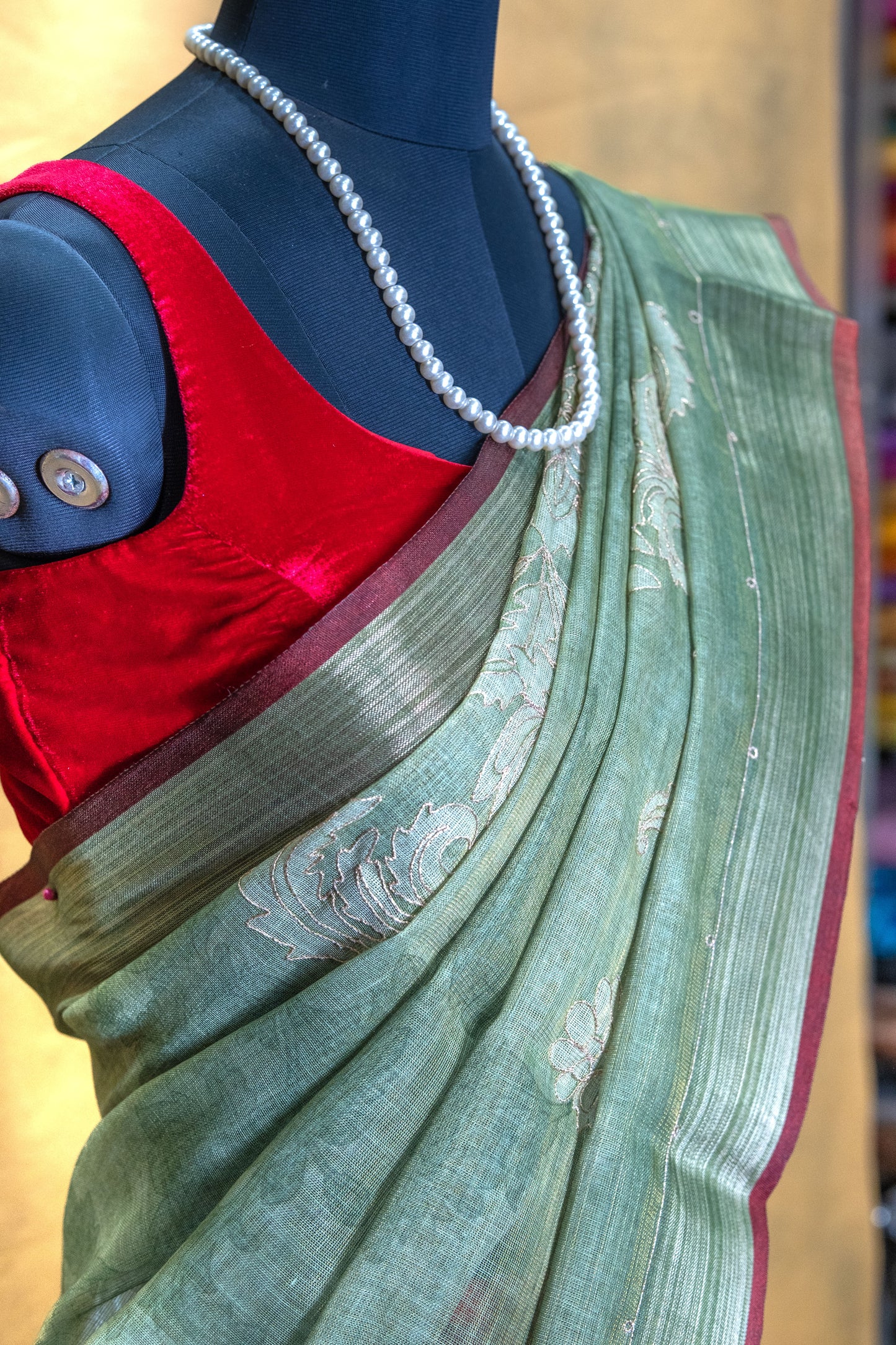 Green Linen Saree