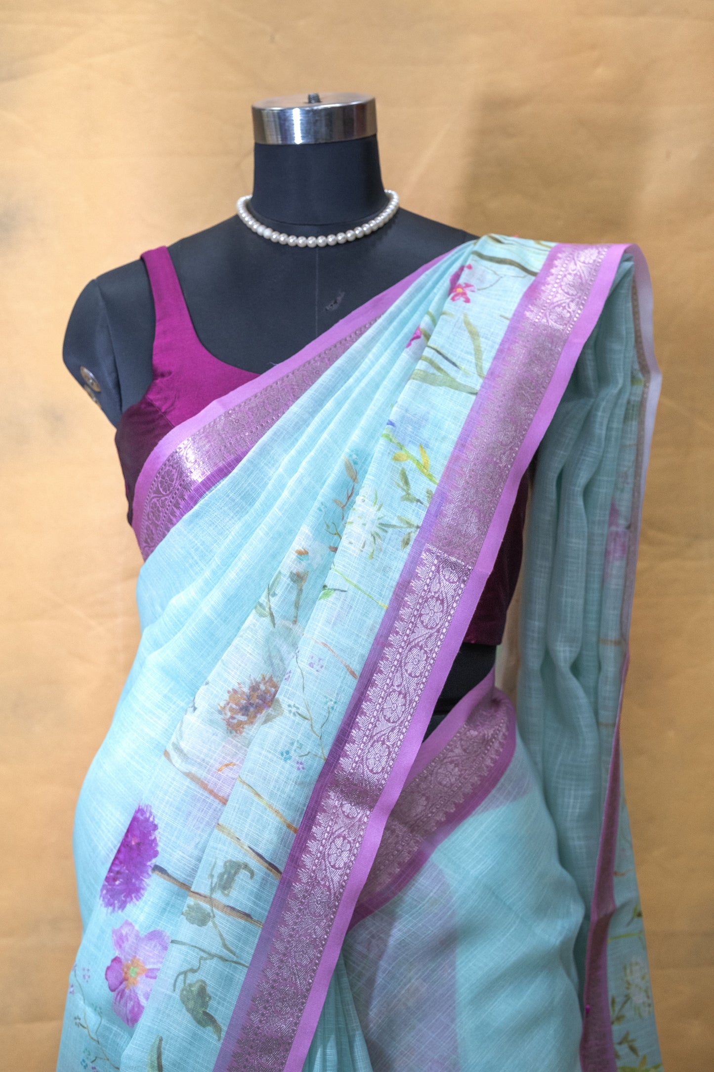 Blue Linen Saree
