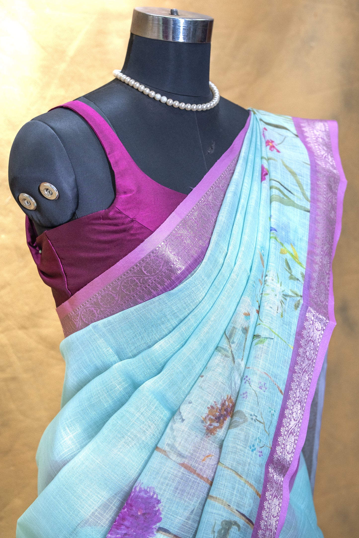 Blue Linen Saree