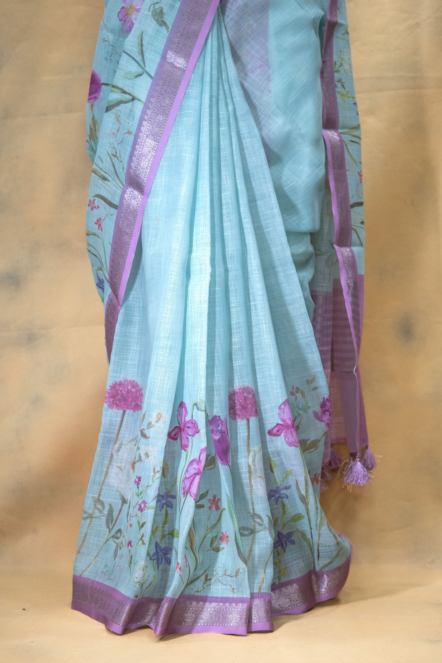Blue Linen Saree