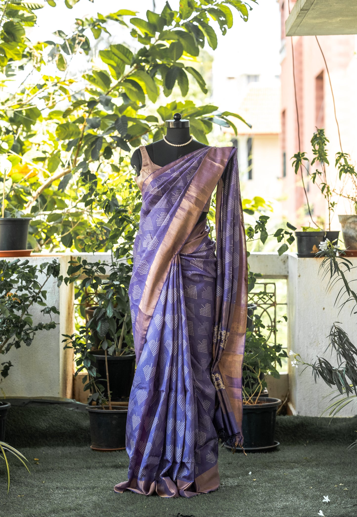 Elegant Violet Handwoven Tussar Silk Saree