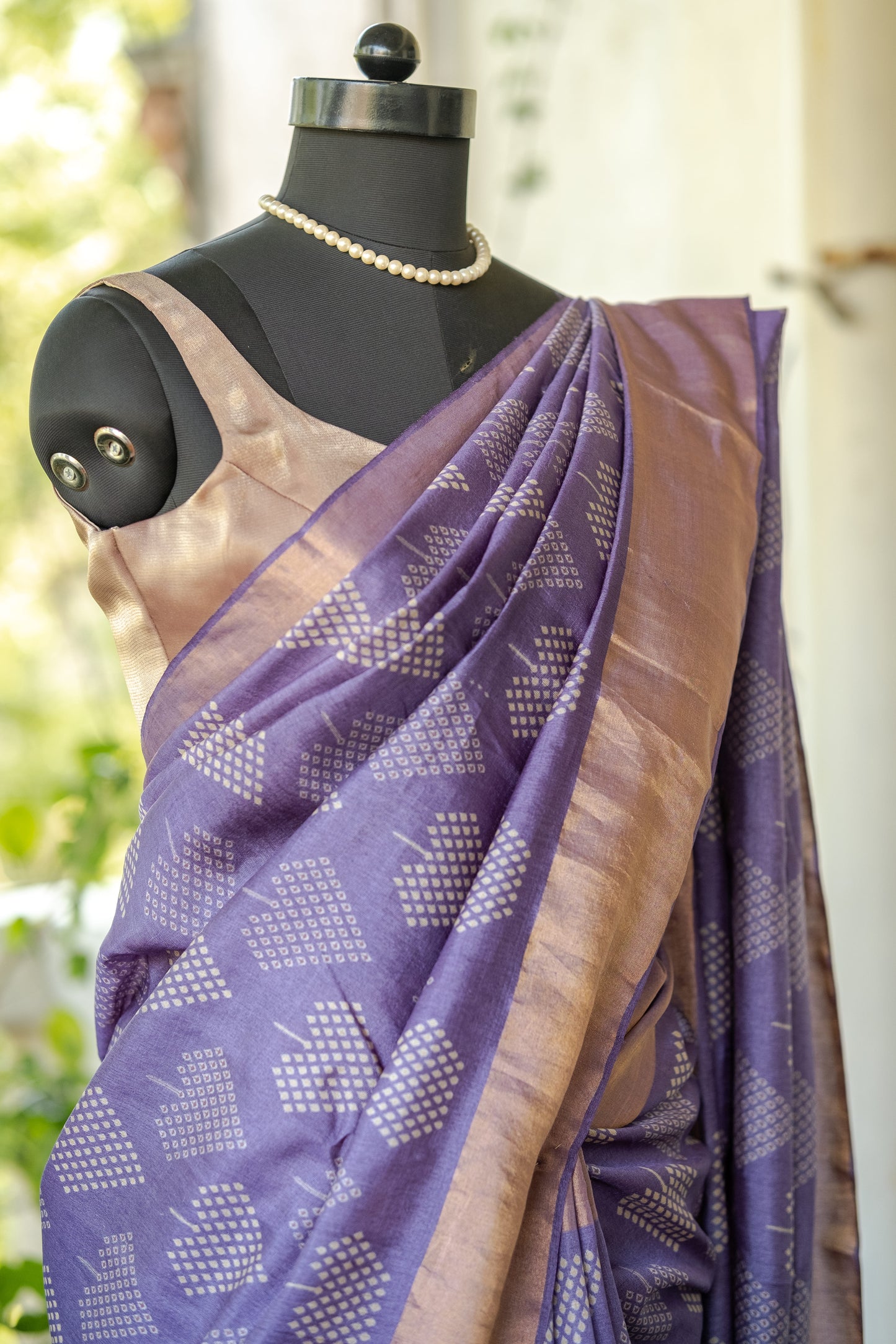 Elegant Violet Handwoven Tussar Silk Saree