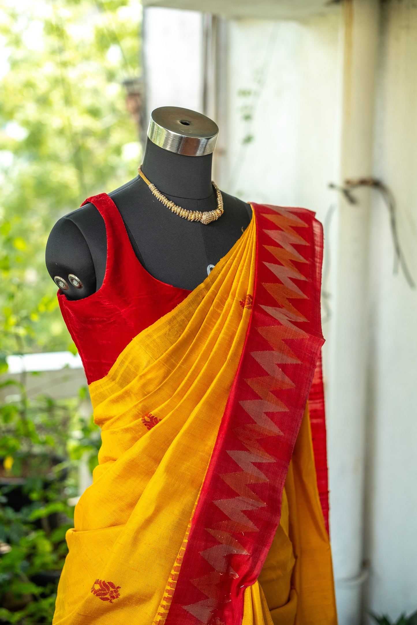 Vibrant Yellow and Red Raw Silk Saree – Radiant Tradition with Regal Contrast