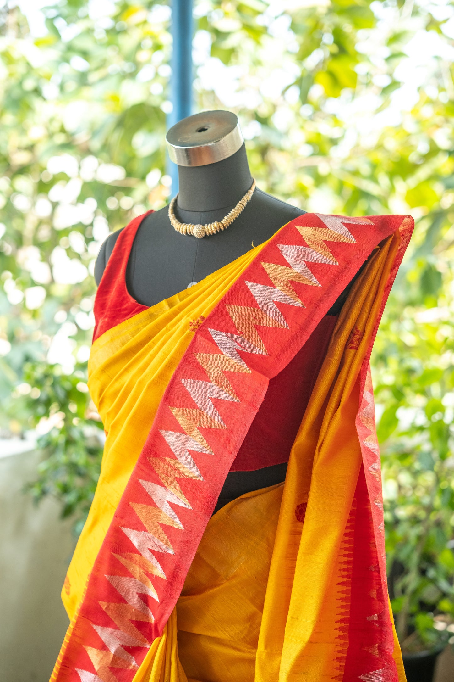 Vibrant Yellow and Red Raw Silk Saree – Radiant Tradition with Regal Contrast