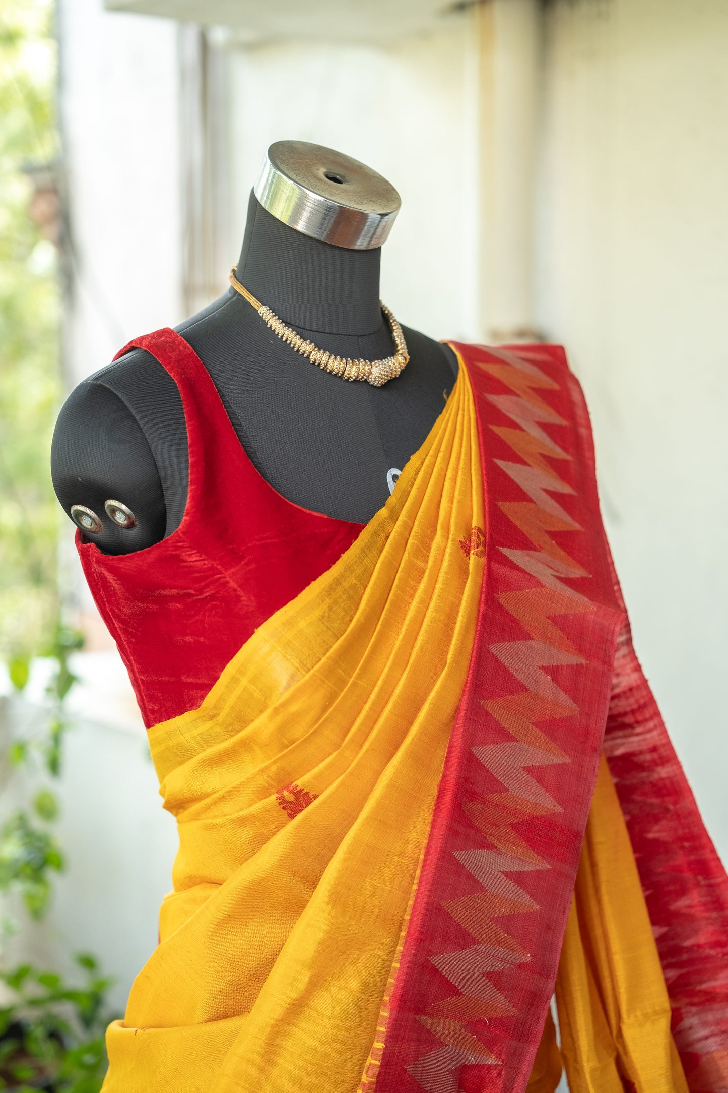 Vibrant Yellow and Red Raw Silk Saree – Radiant Tradition with Regal Contrast