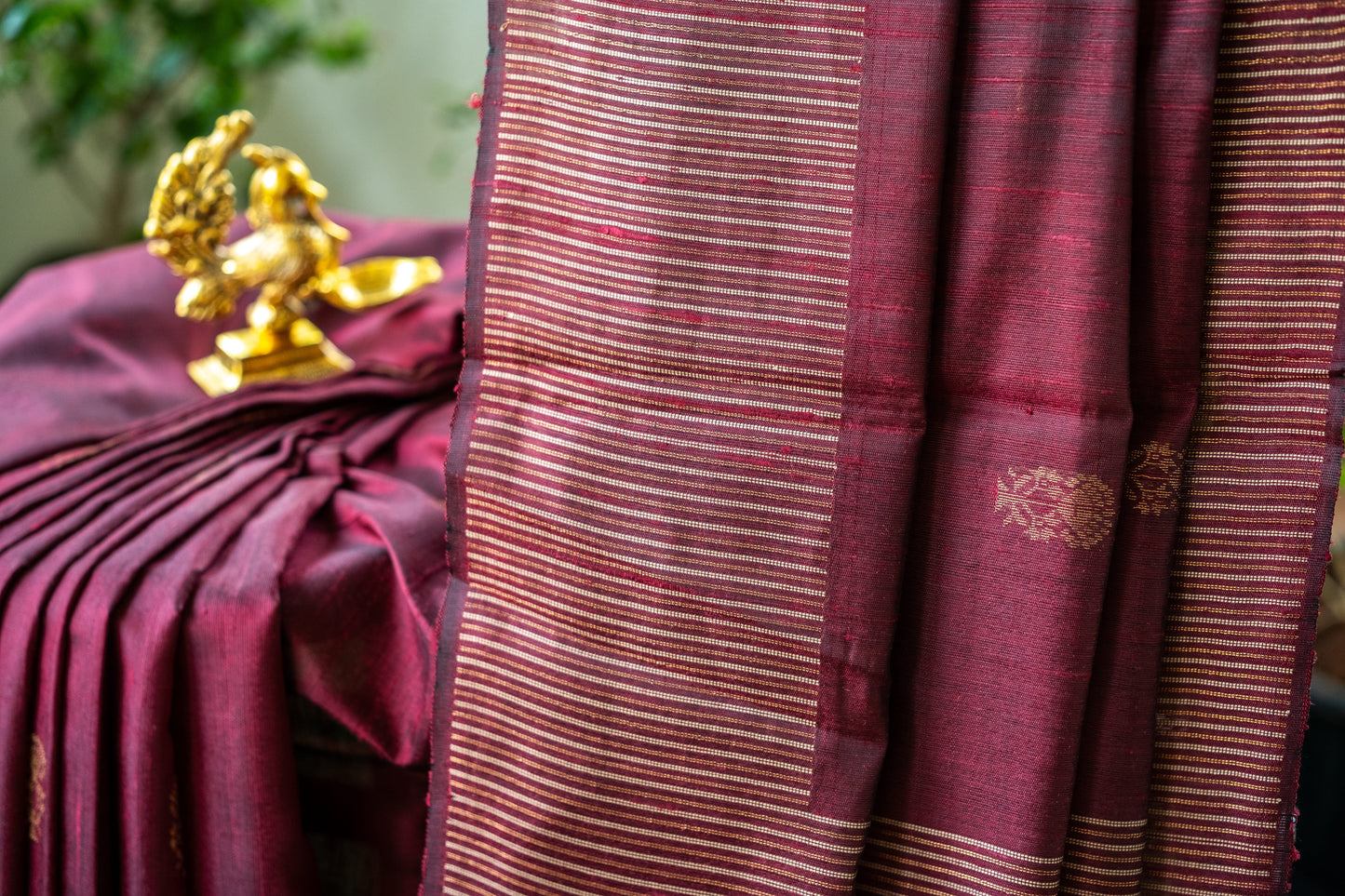 Classic Maroon Raw Silk Saree with Lustrous Finish