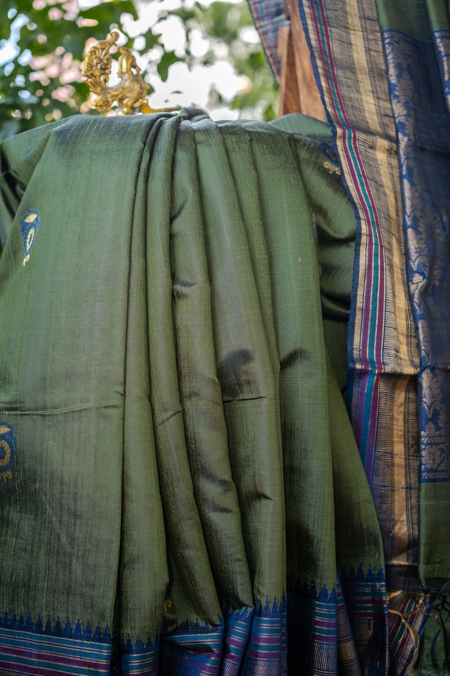 Classic Dark Green Raw Silk Saree with Lustrous Finish