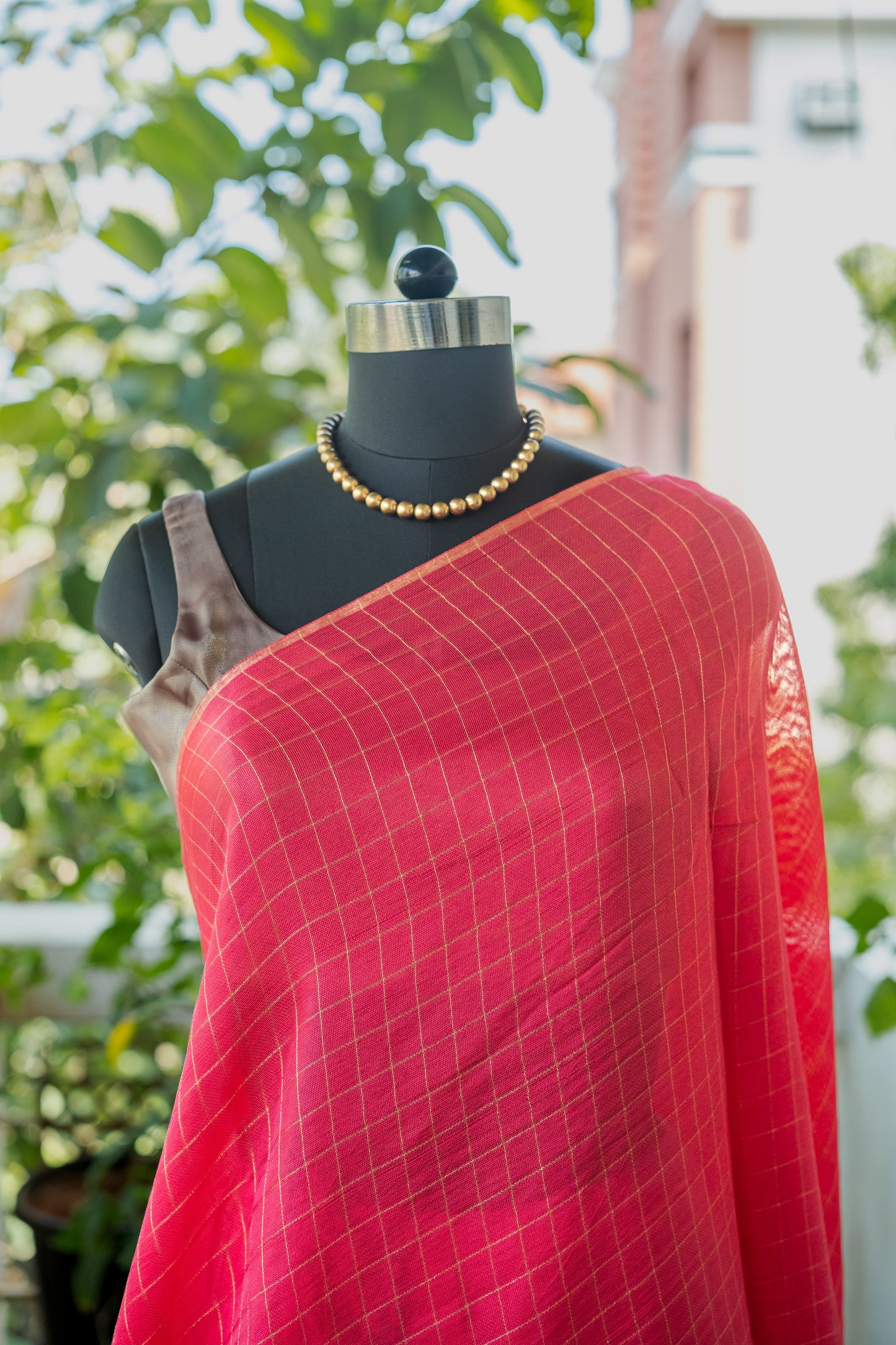 Red Checked Georgette -24BRM63