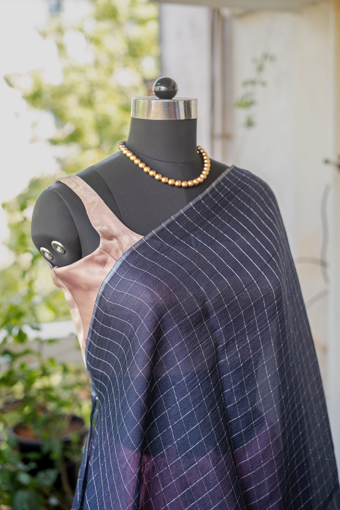 Navy Blue Checked Georgette -24BRM64