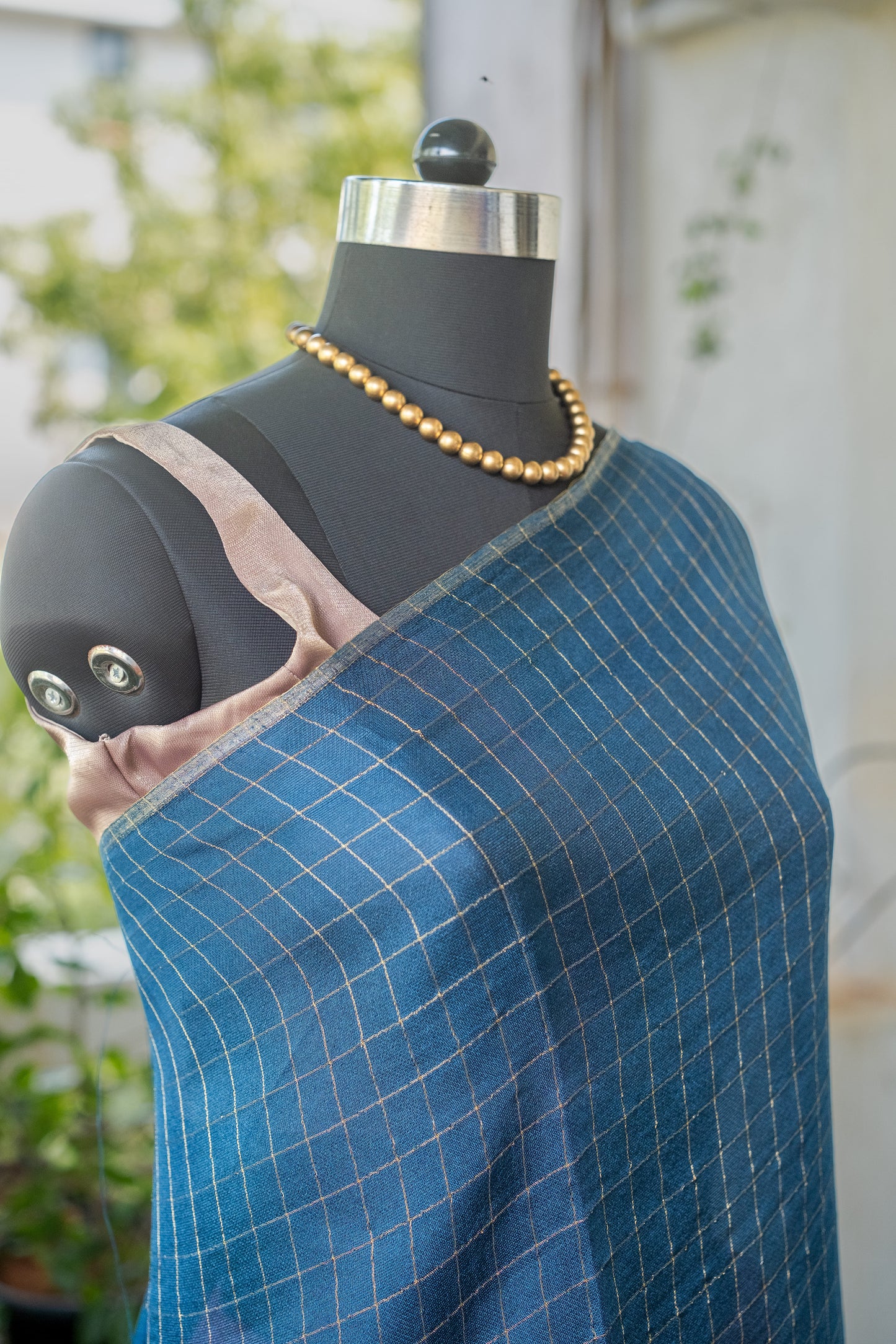 Blue Checked Georgette - 24BRM56