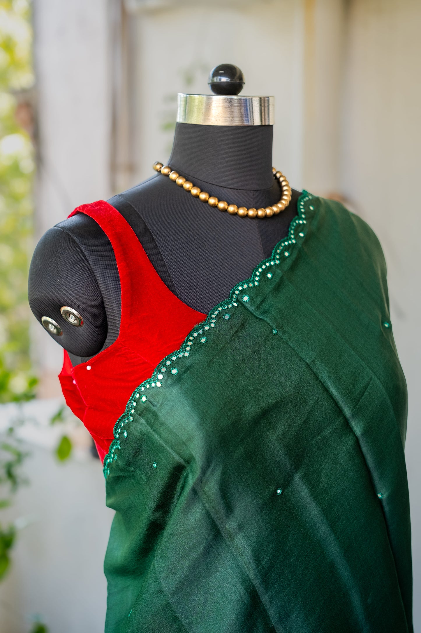 Dark Green Bloom Semi Tussar Silk Saree
