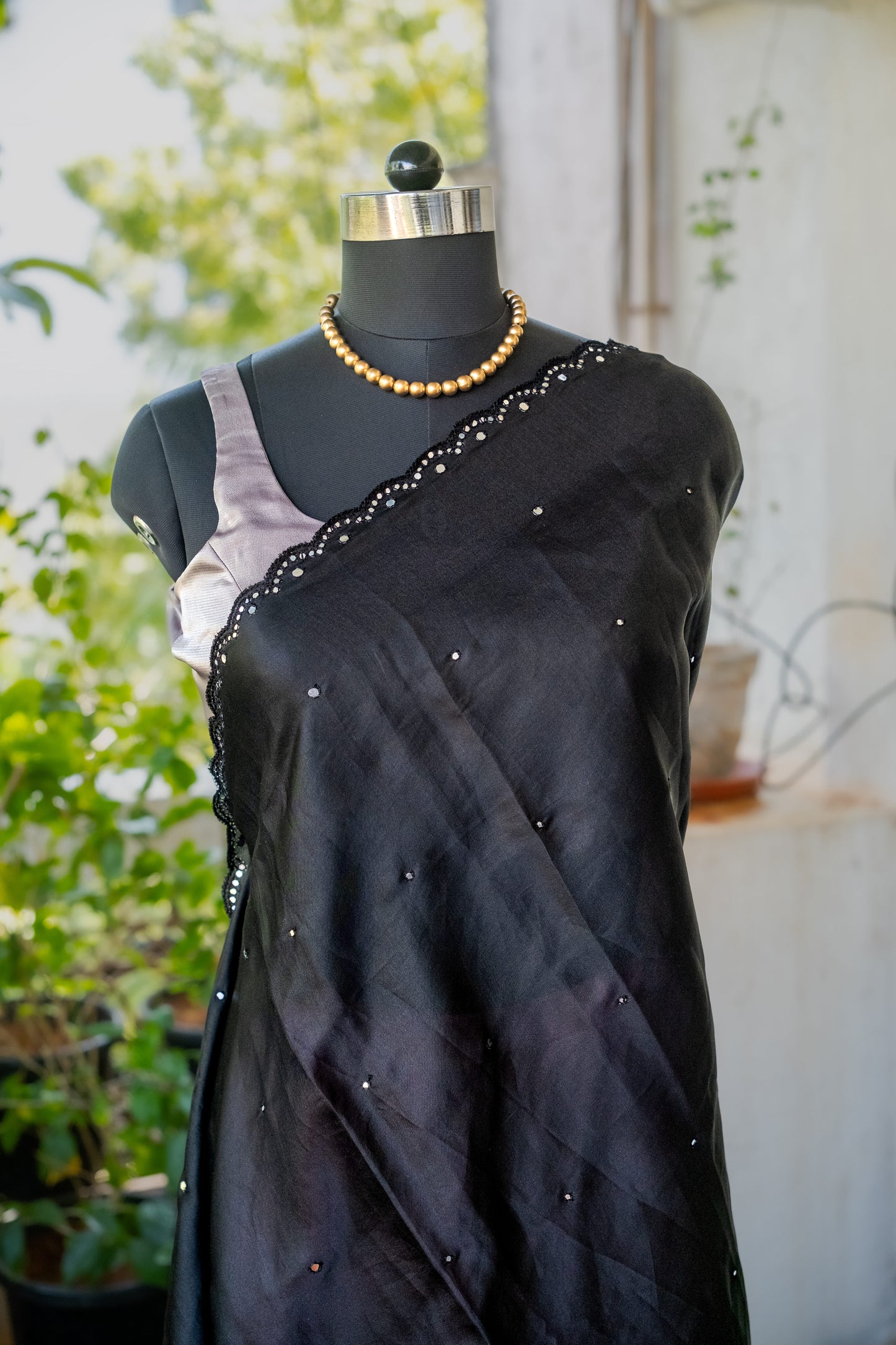 Black Bloom Semi Tussar Silk Saree